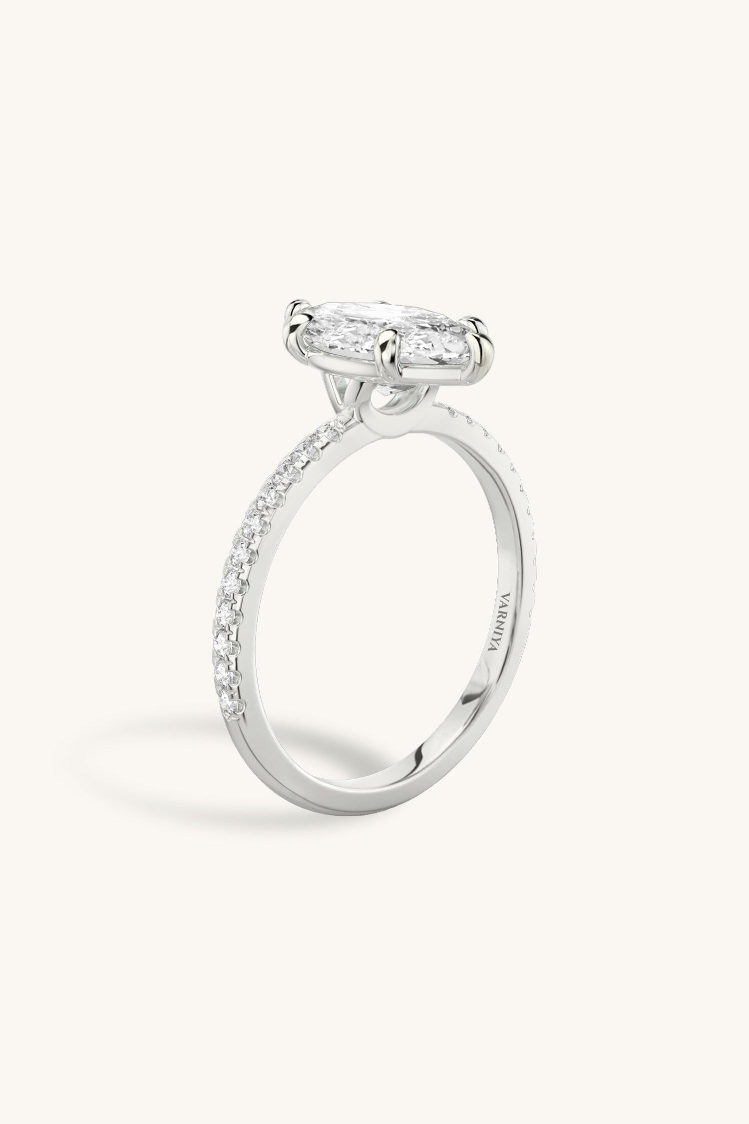 6 Prong Classic Grace Pavé Ring with Marquise Solitaire