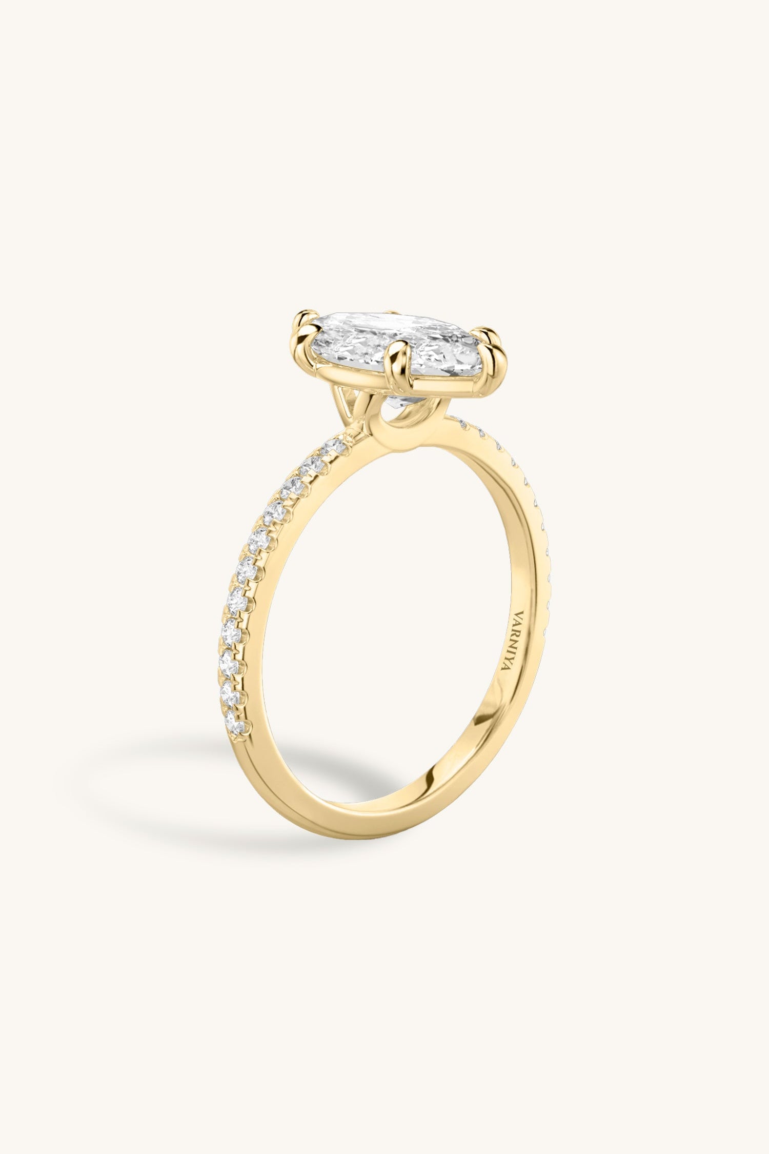 6 Prong Classic Grace Pavé Ring with Marquise Solitaire