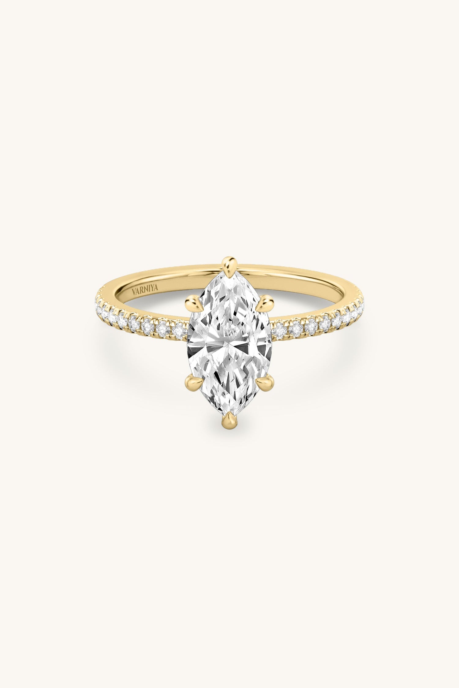 6 Prong Classic Grace Pavé Ring with Marquise Solitaire