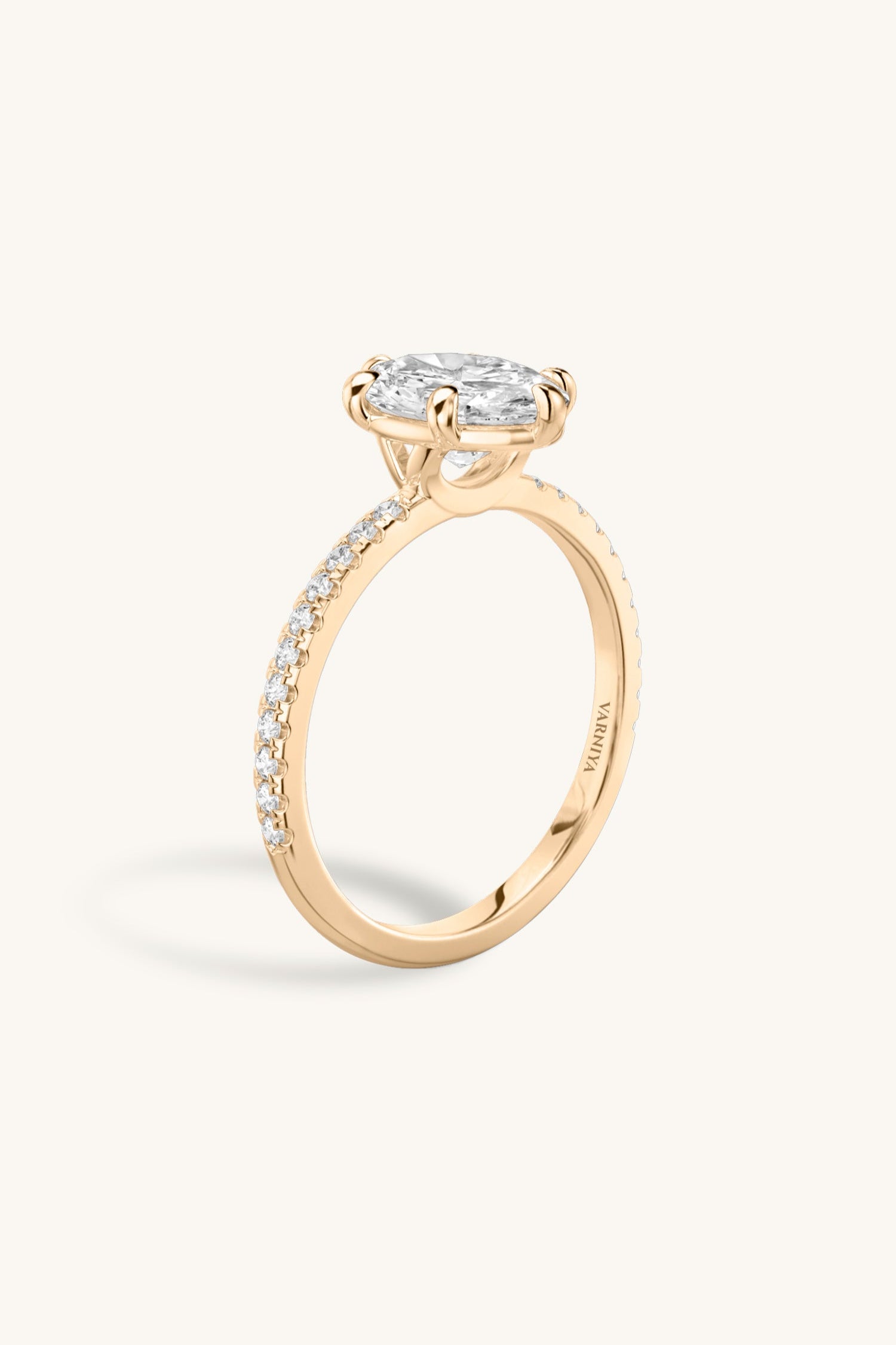 6 Prong Classic Grace Pavé Ring with an Oval Solitaire