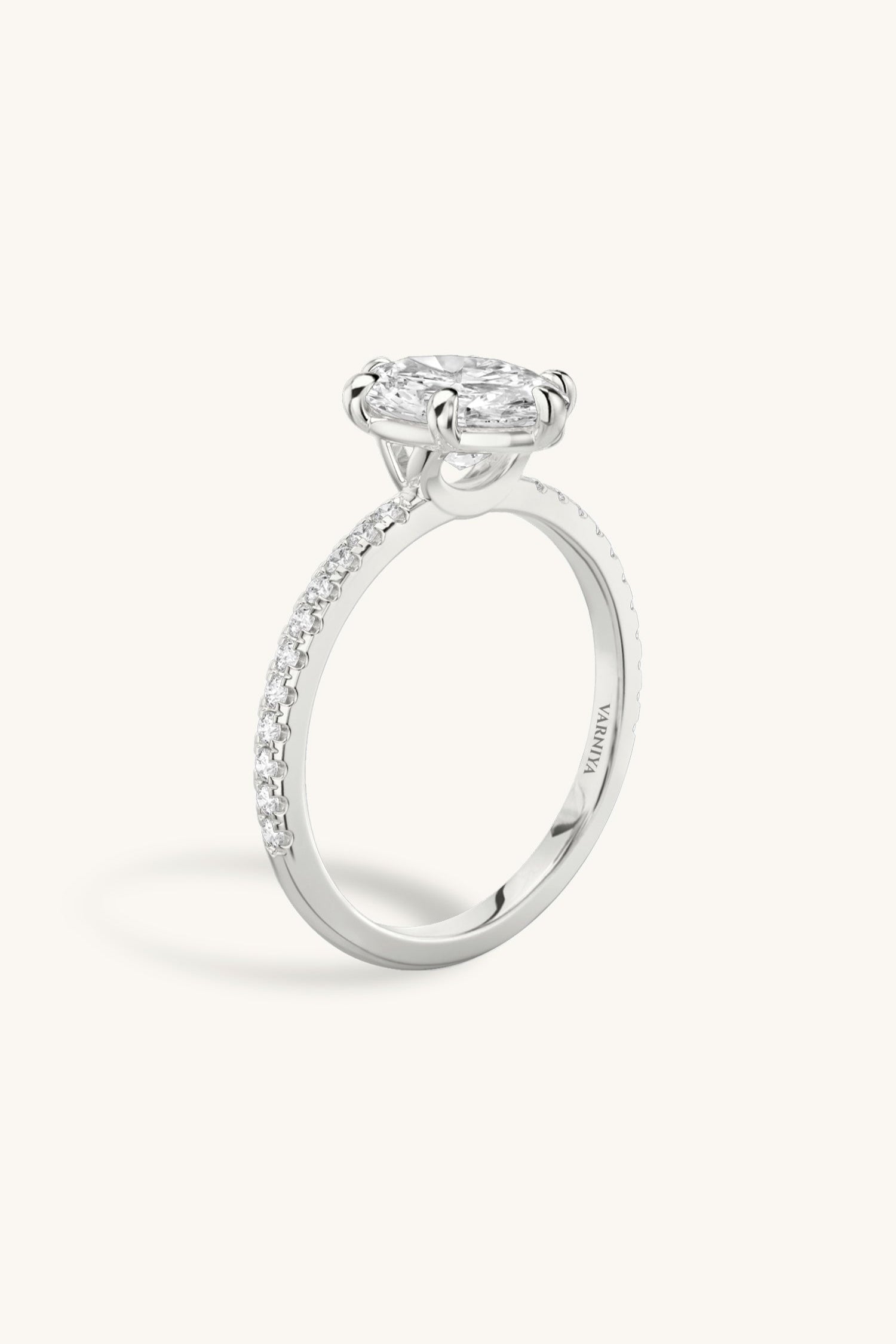 6 Prong Classic Grace Pavé Ring with an Oval Solitaire