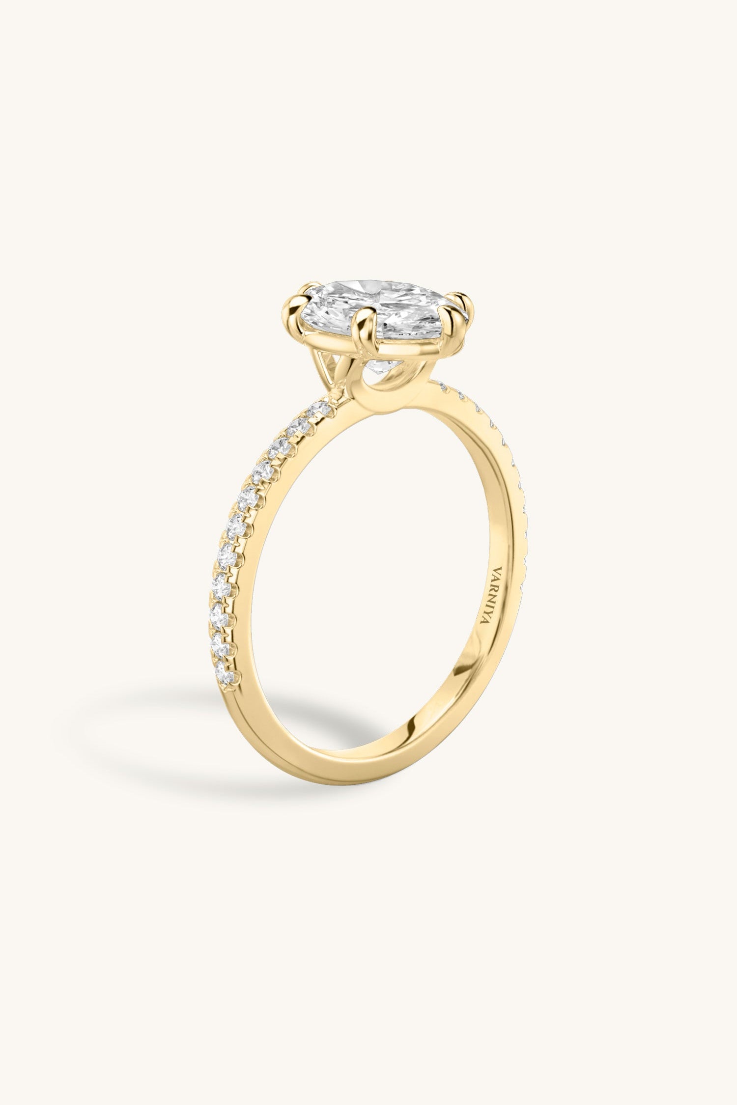 6 Prong Classic Grace Pavé Ring with an Oval Solitaire