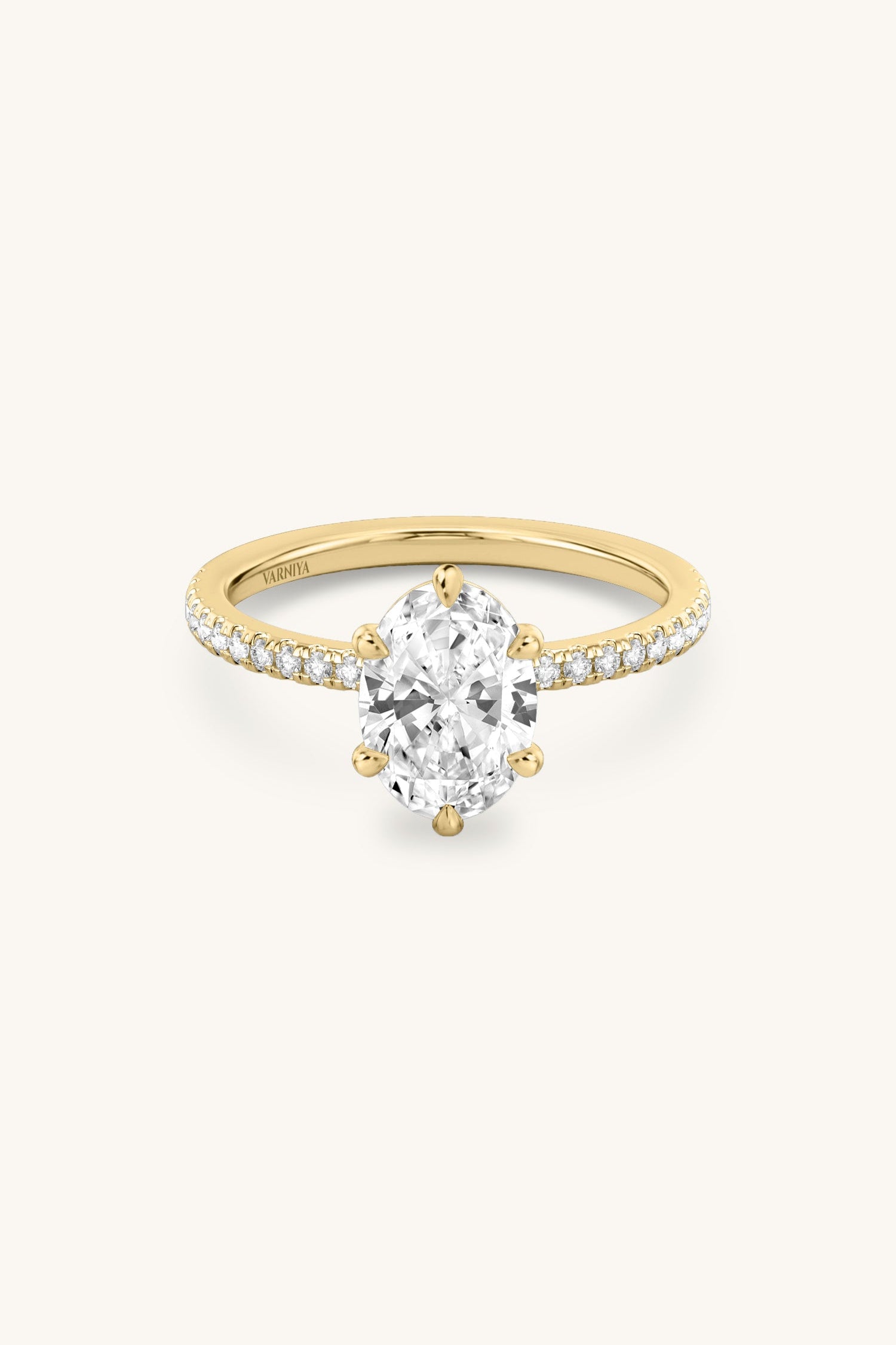 6 Prong Classic Grace Pavé Ring with an Oval Solitaire