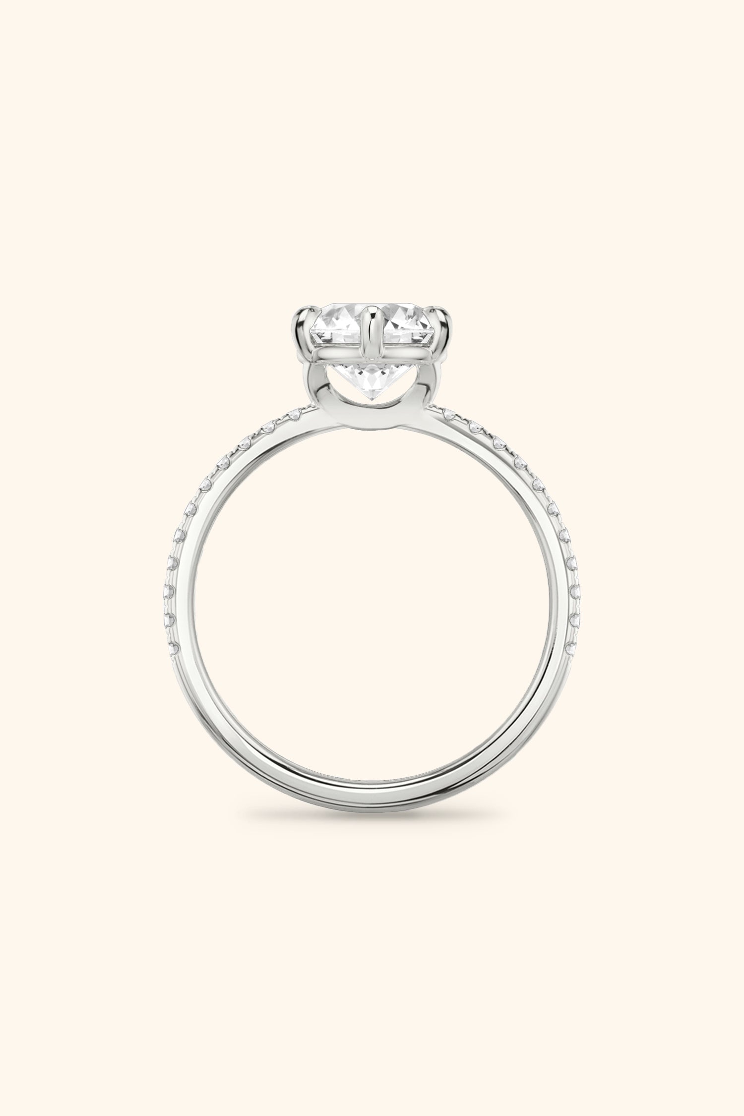 6 Prong Classic Round Brilliant Solitaire Pavé Ring