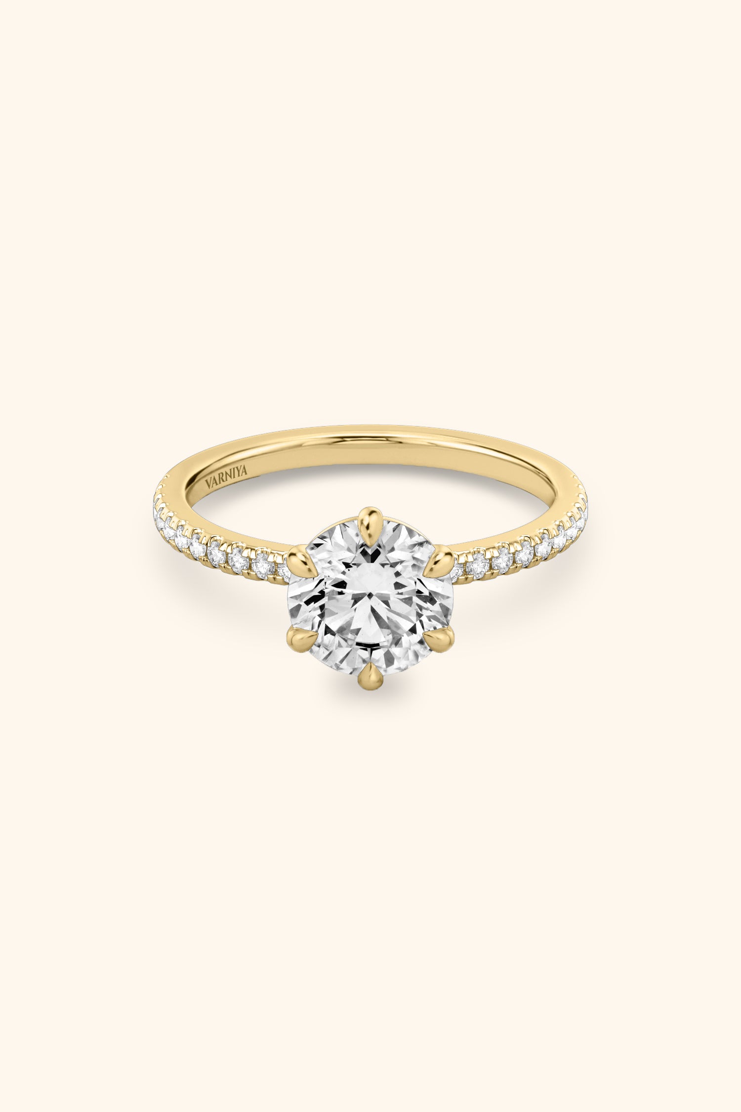 6 Prong Classic Round Brilliant Solitaire Pavé Best Ring