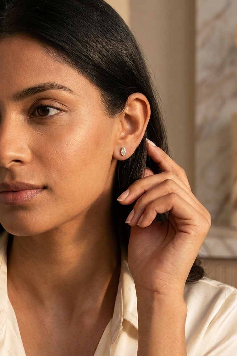 Classic Diamond Studs set with a Marquise Solitaire