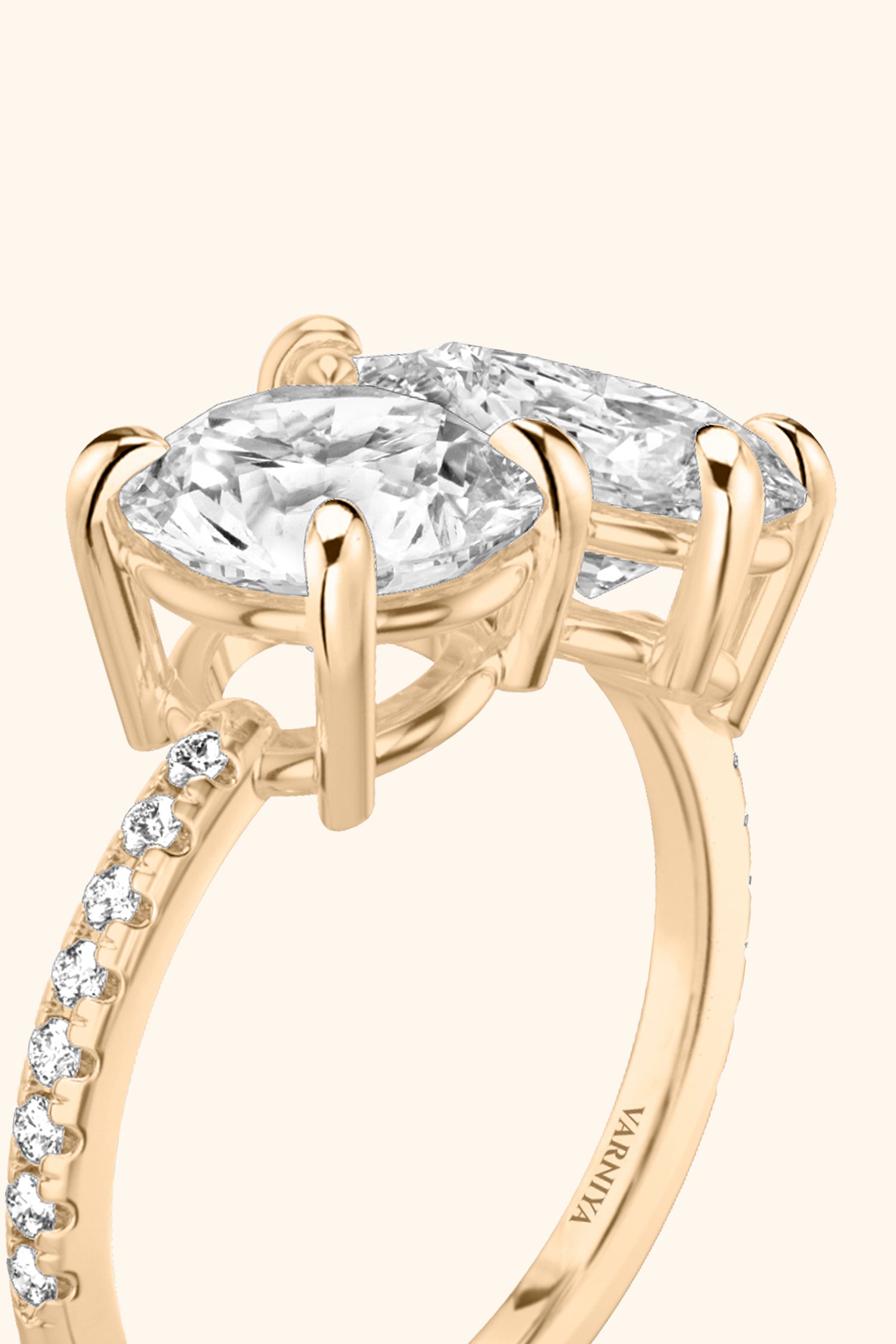 Luminosa Round Brilliant and Pear Solitaire Pavé Ring