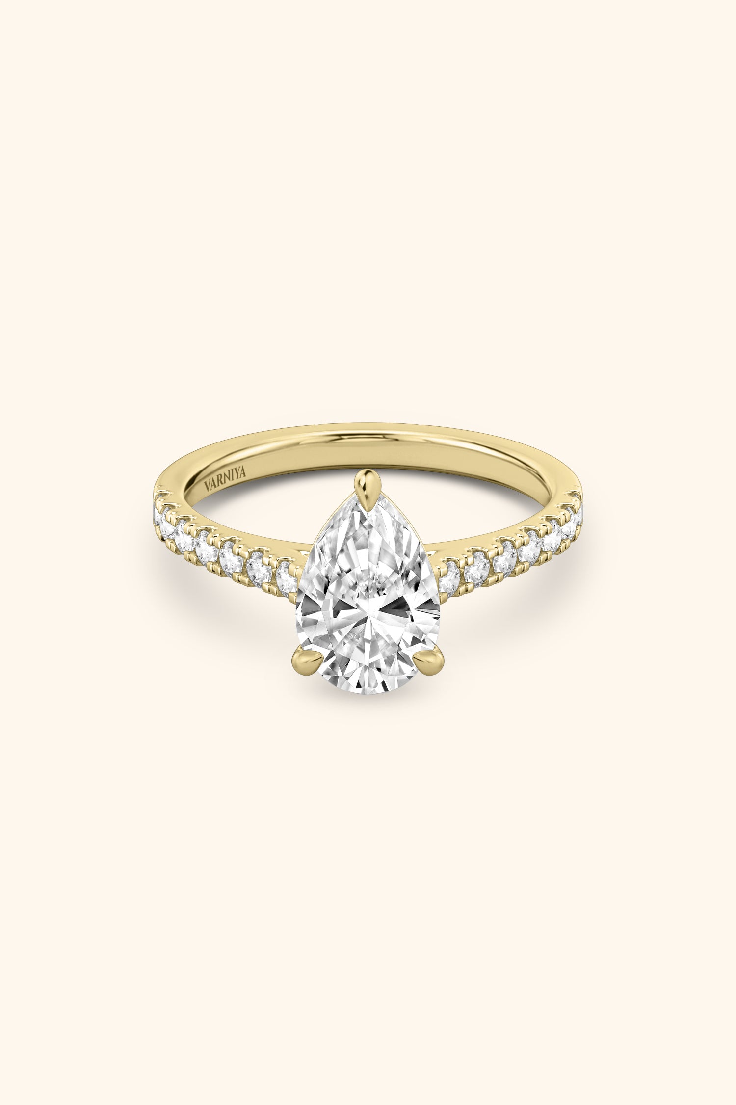 Gopuram Dome with a Pear Solitaire Pavé Ring