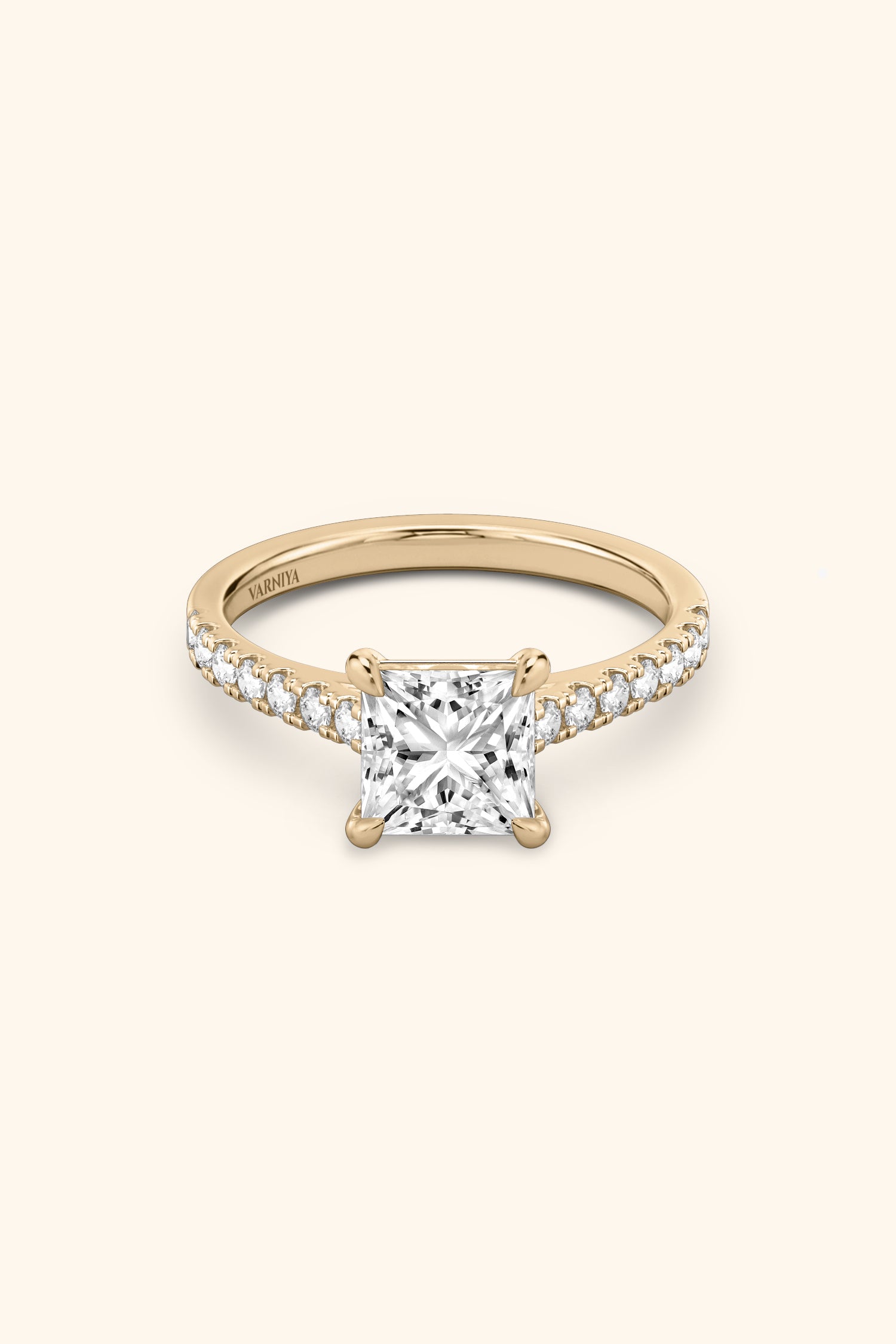 Gopuram Dome with a Princess Solitaire Pavé Ring