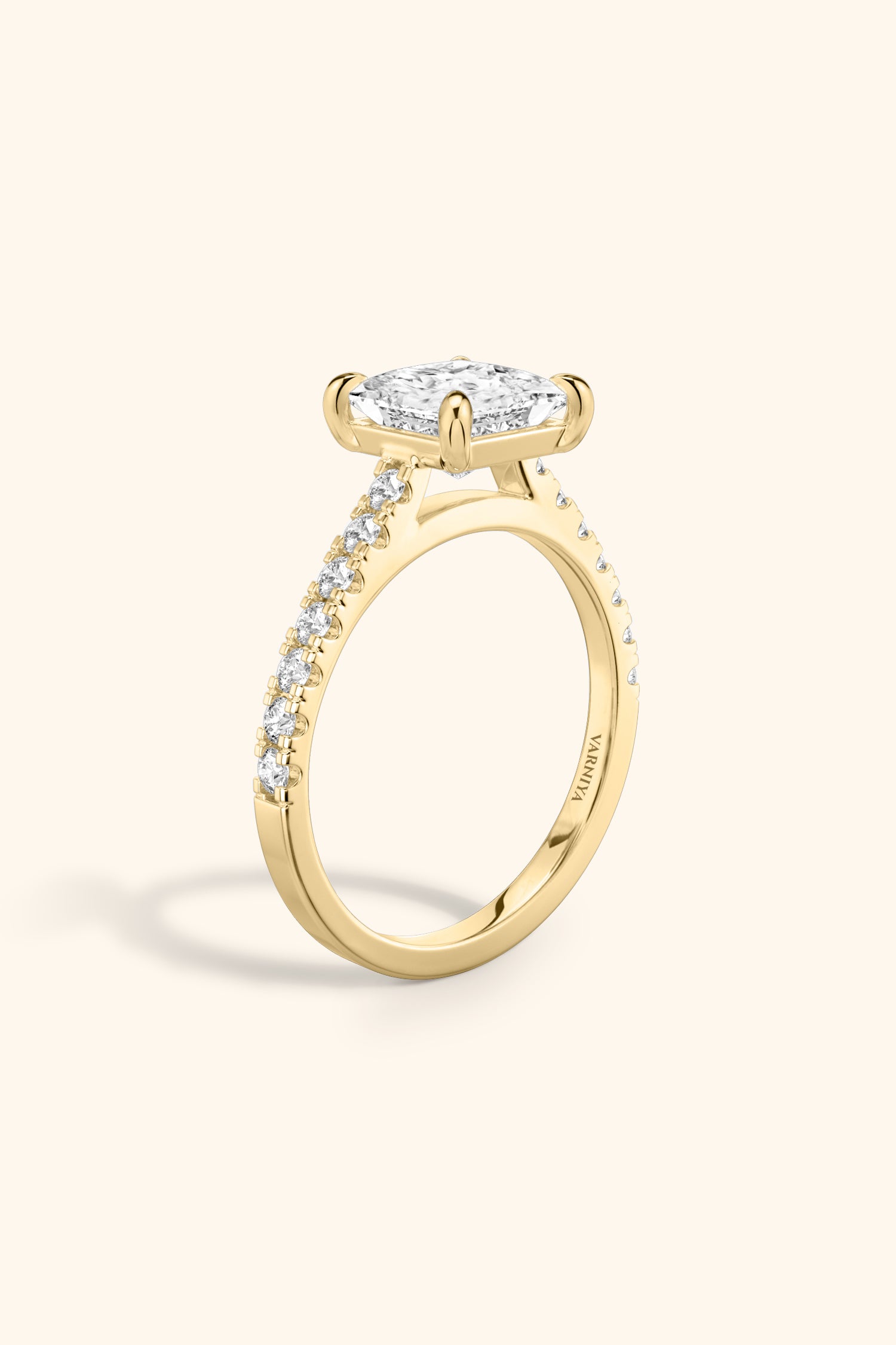 Gopuram Dome with a Princess Solitaire Pavé Ring