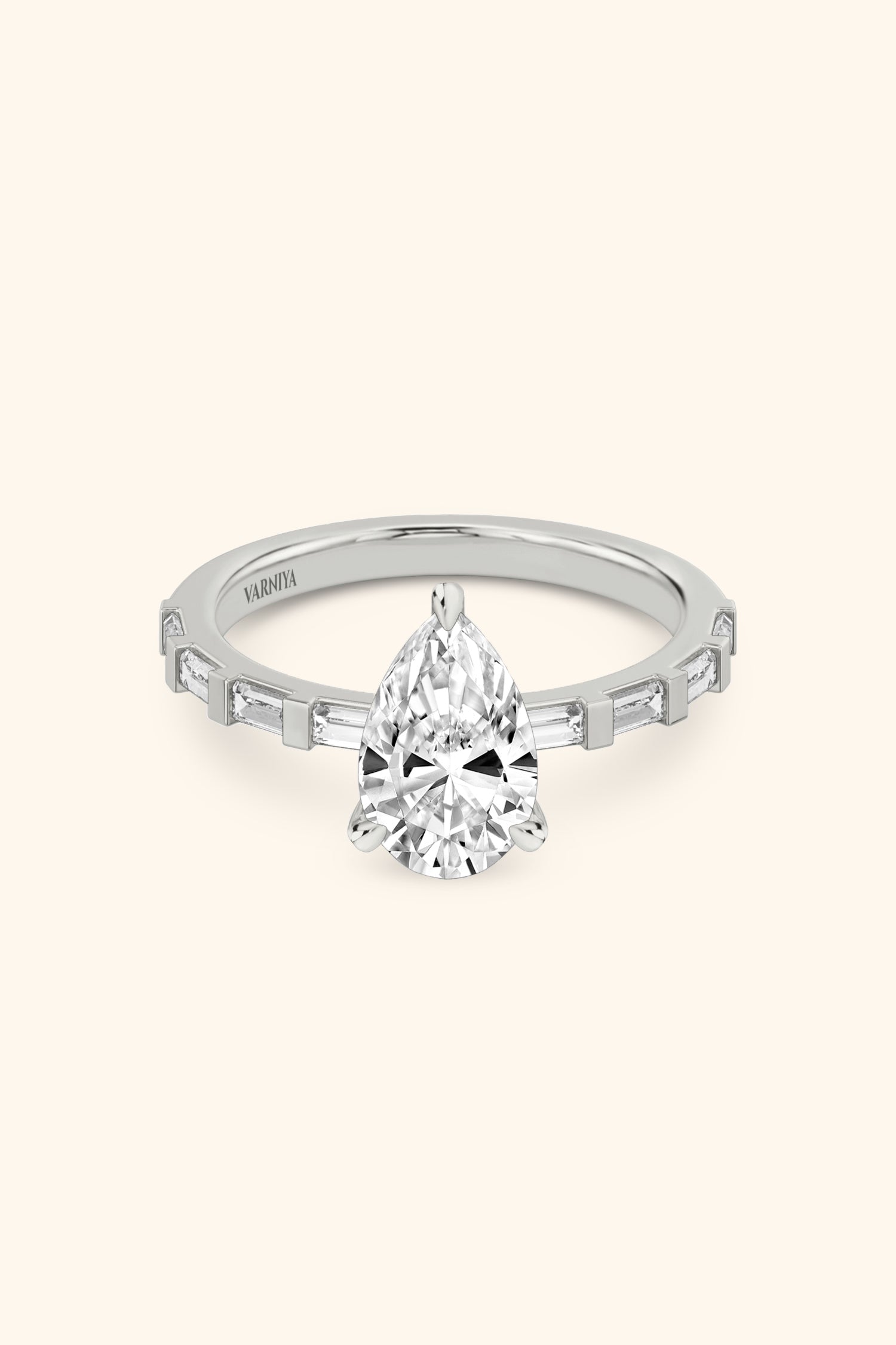 French Bar with Pear Solitaire Ring