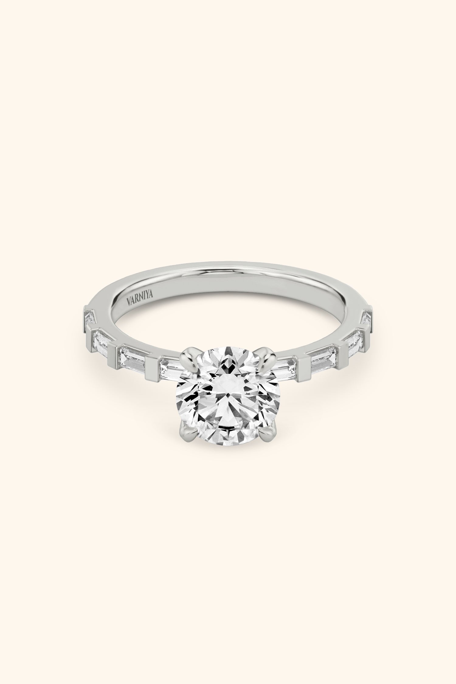French Bar with Round Brilliant Solitaire Ring