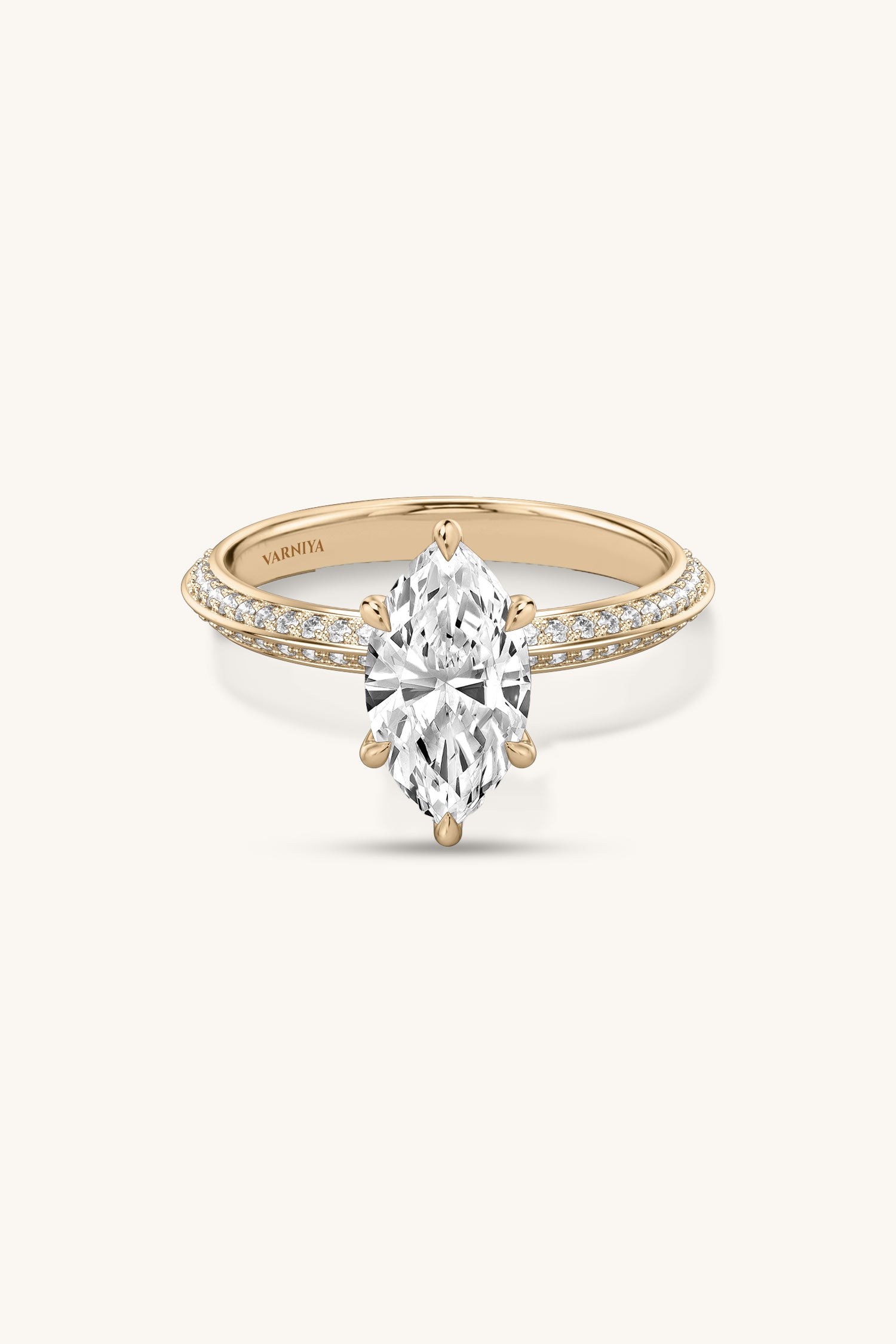 Amália Marquise Solitaire Pavé Ring