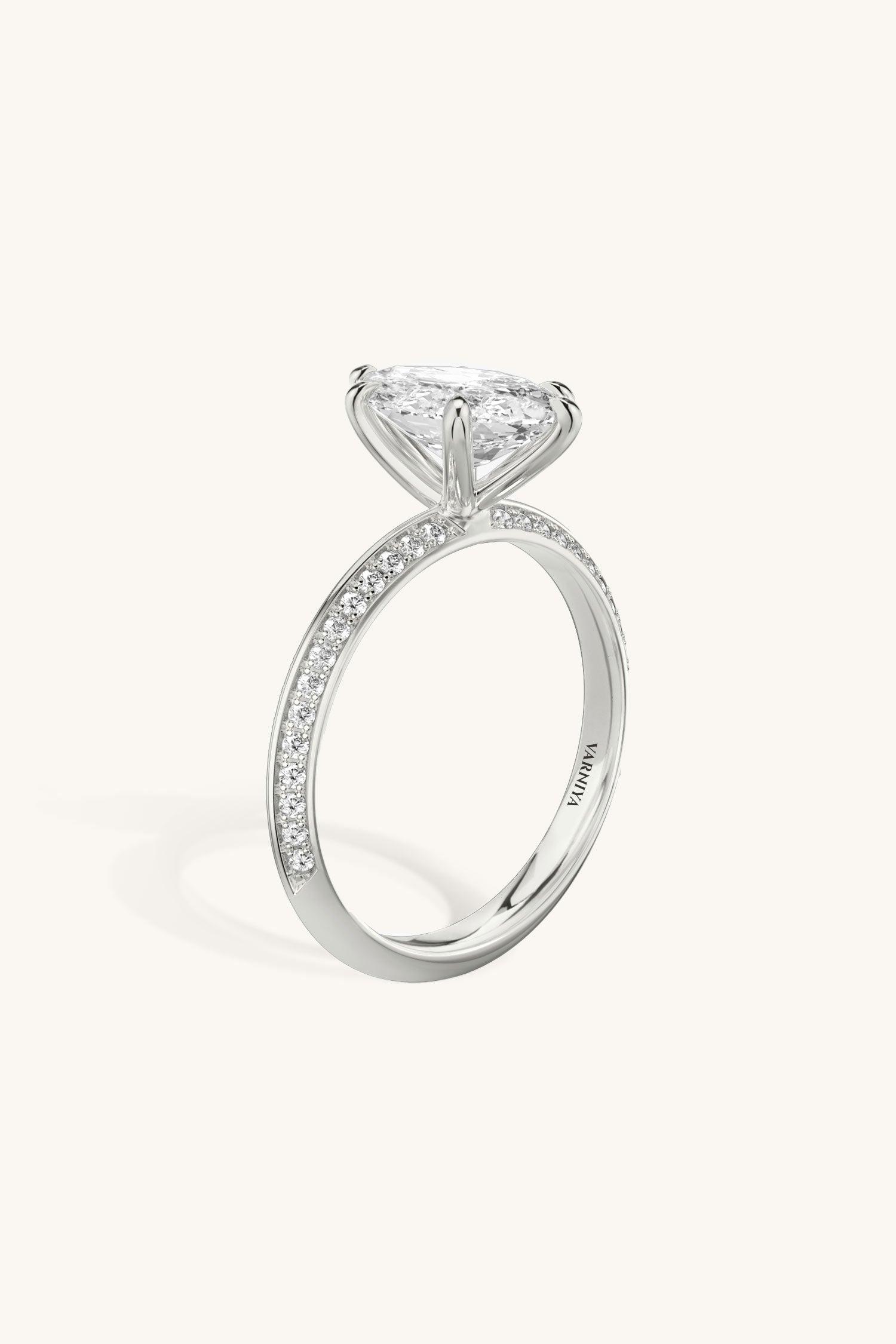 Amália Marquise Solitaire Pavé Ring