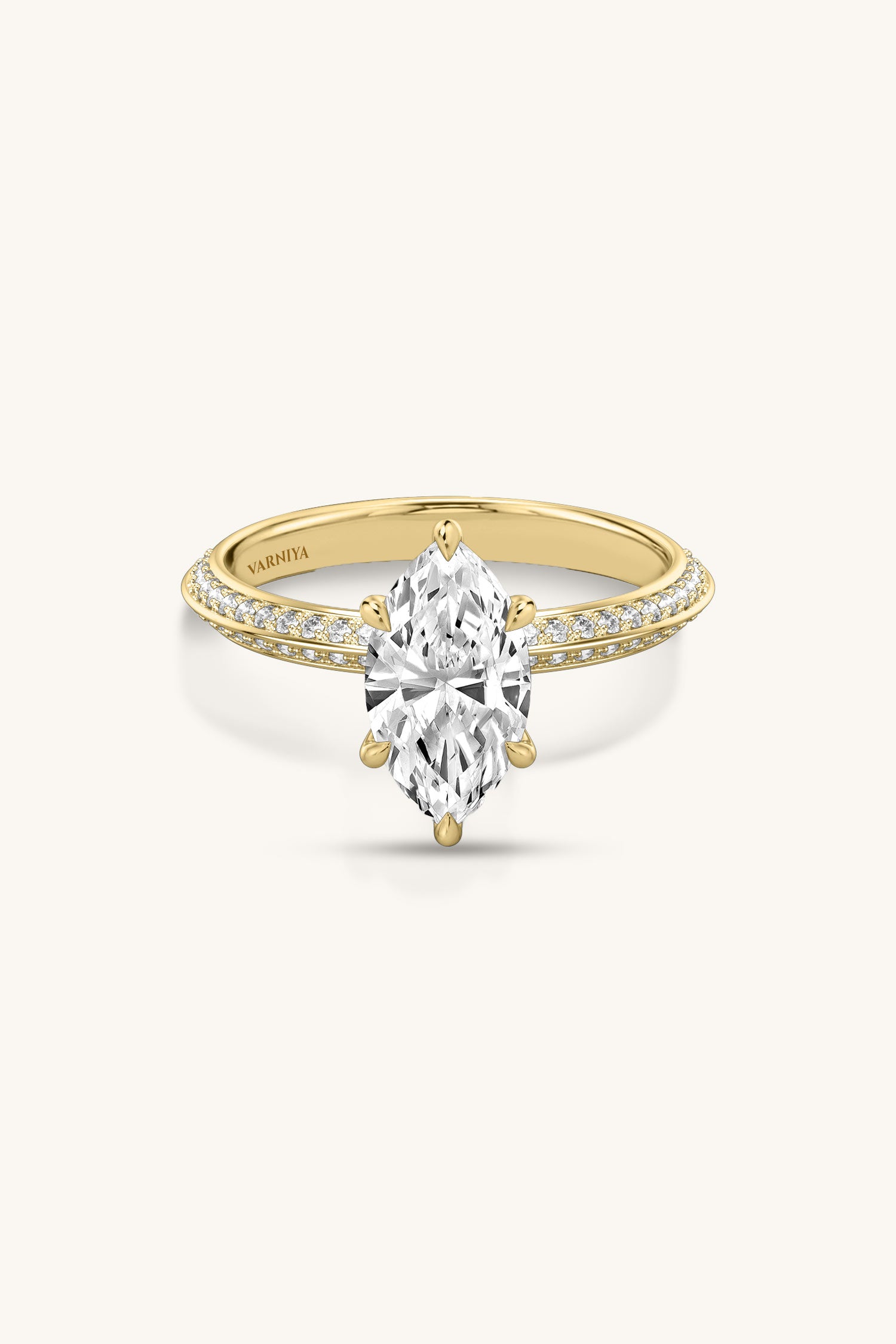 Amália Marquise Solitaire Pavé Ring