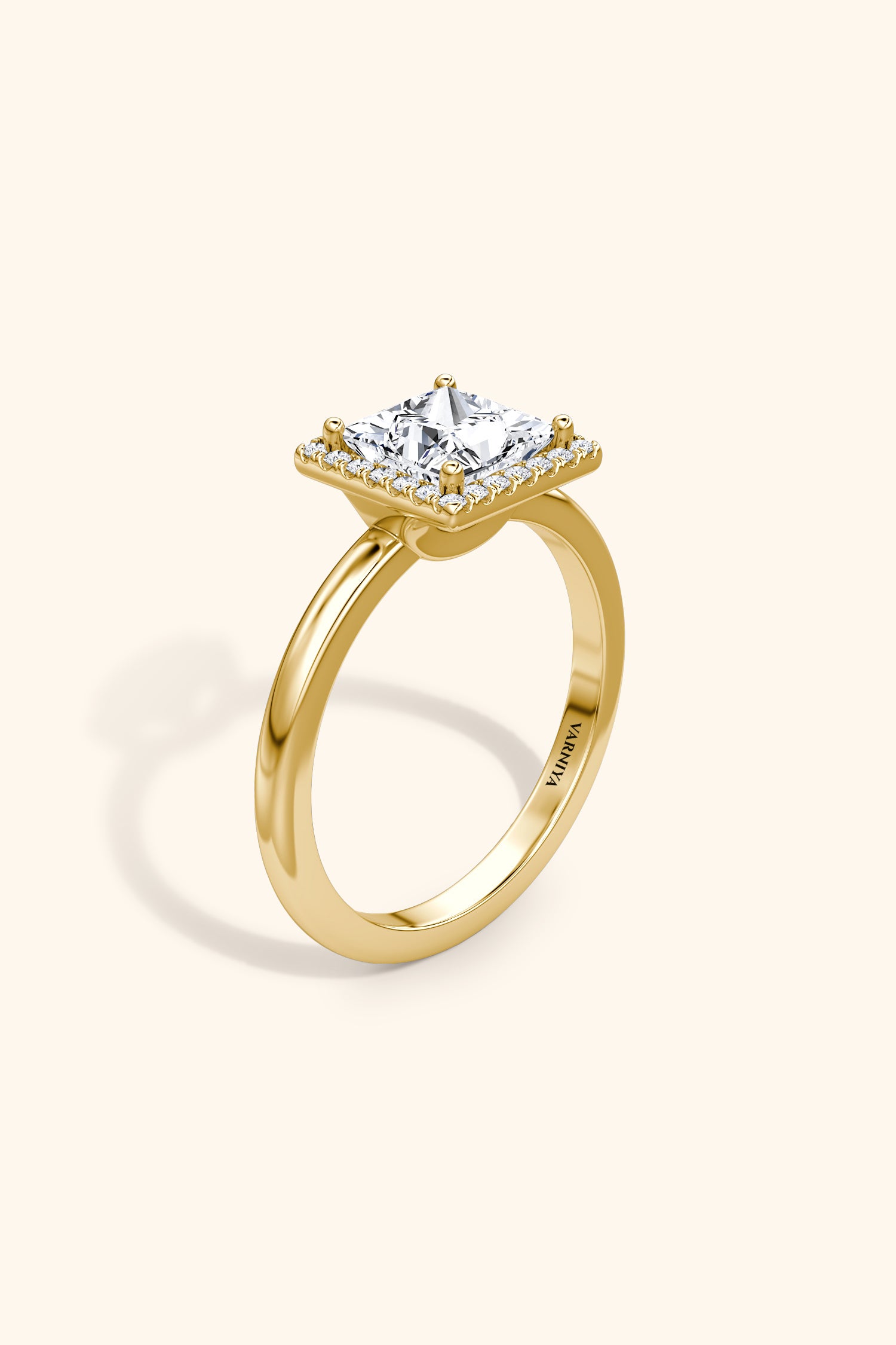 Angelica Classic Halo with a Princess Solitaire Ring