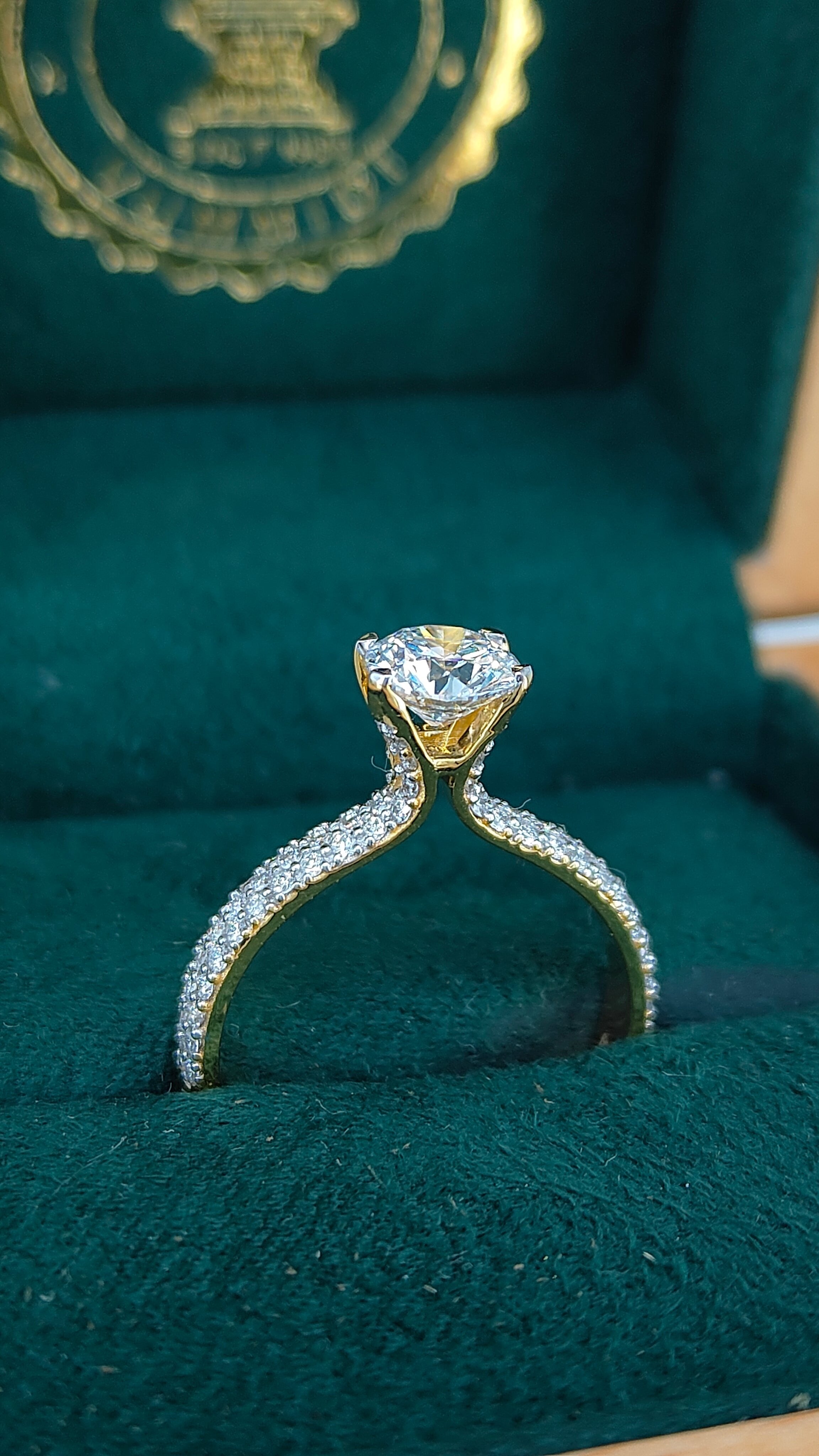 AURORA TRIPLE PAVÉ RING WITH A ROUND SOLITAIRE