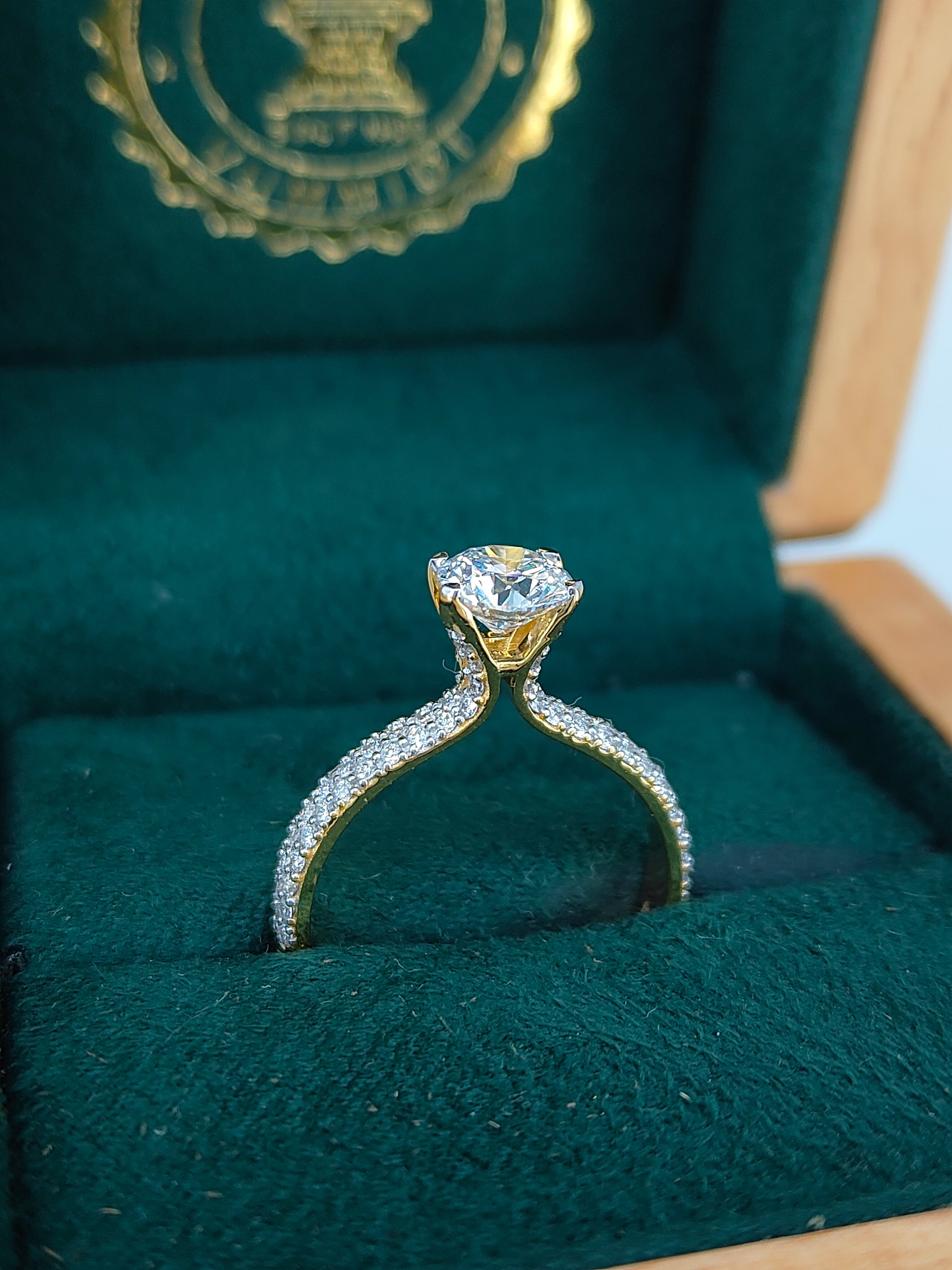 AURORA TRIPLE PAVÉ RING WITH A 1CT ROUND SOLITAIRE