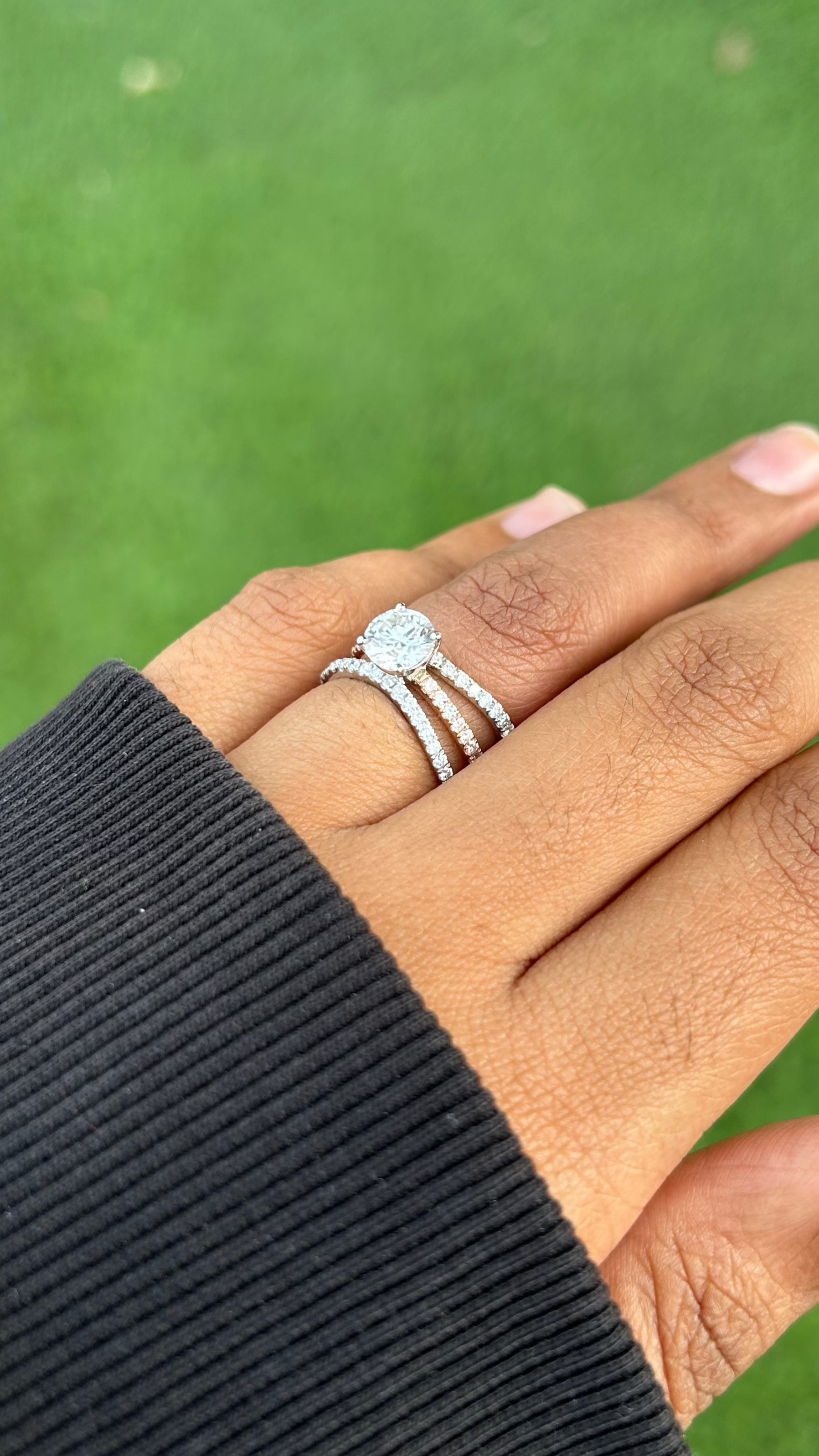 ESTRELLA TRIPLE PAVE RING WITH A ROUND SOLITAIRE