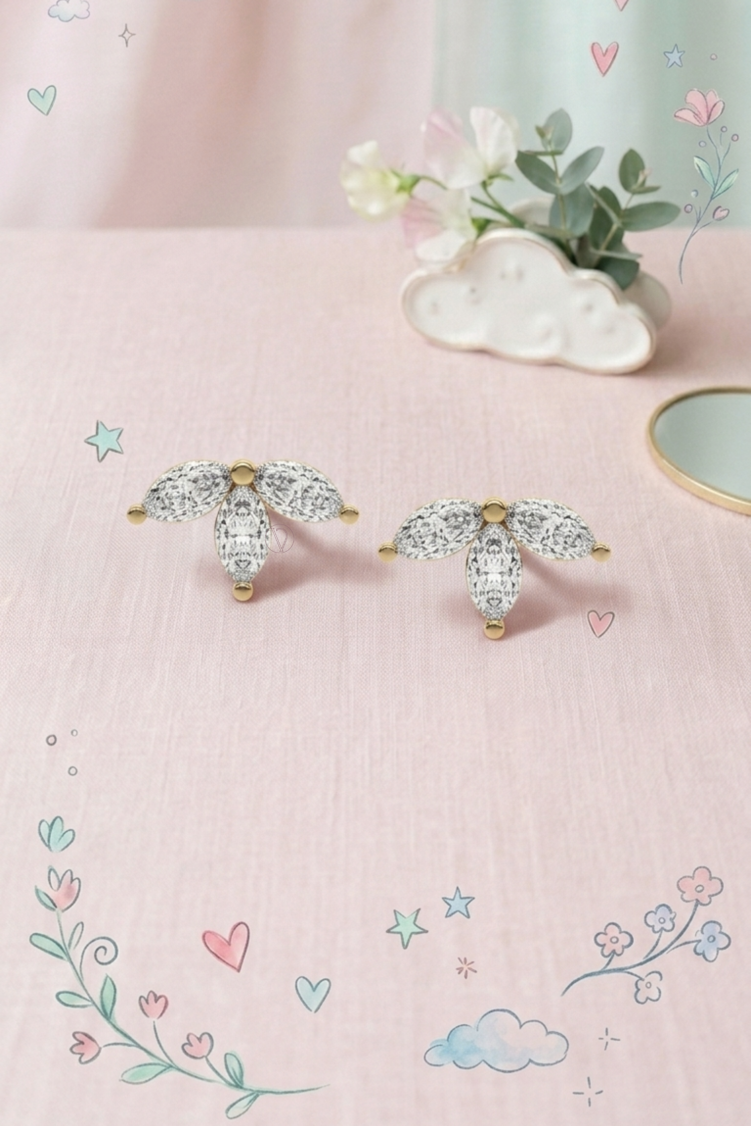 Kids Diamond Marquise Crown Earrings