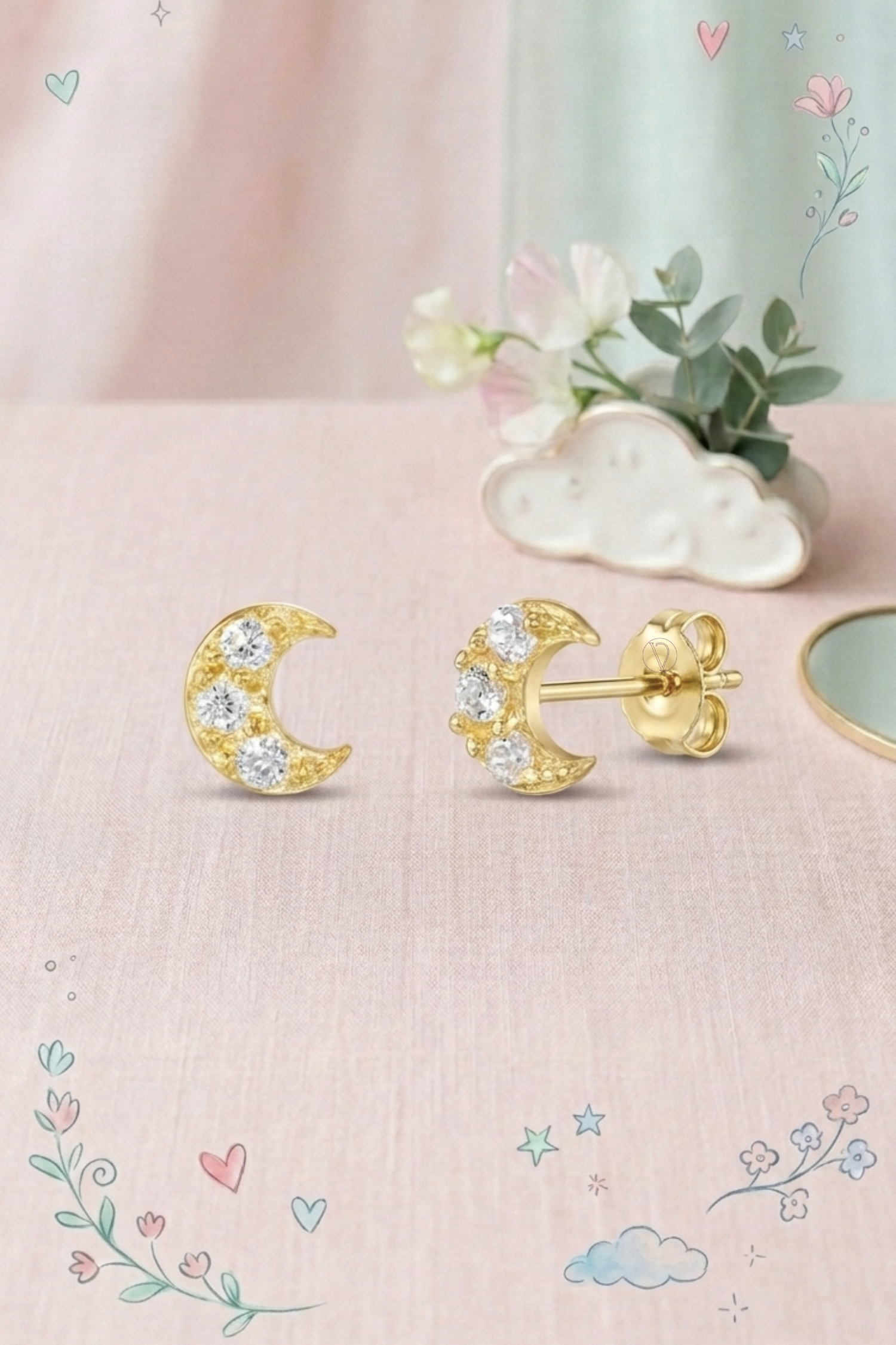 Kids Diamond Tiny Moon Earrings
