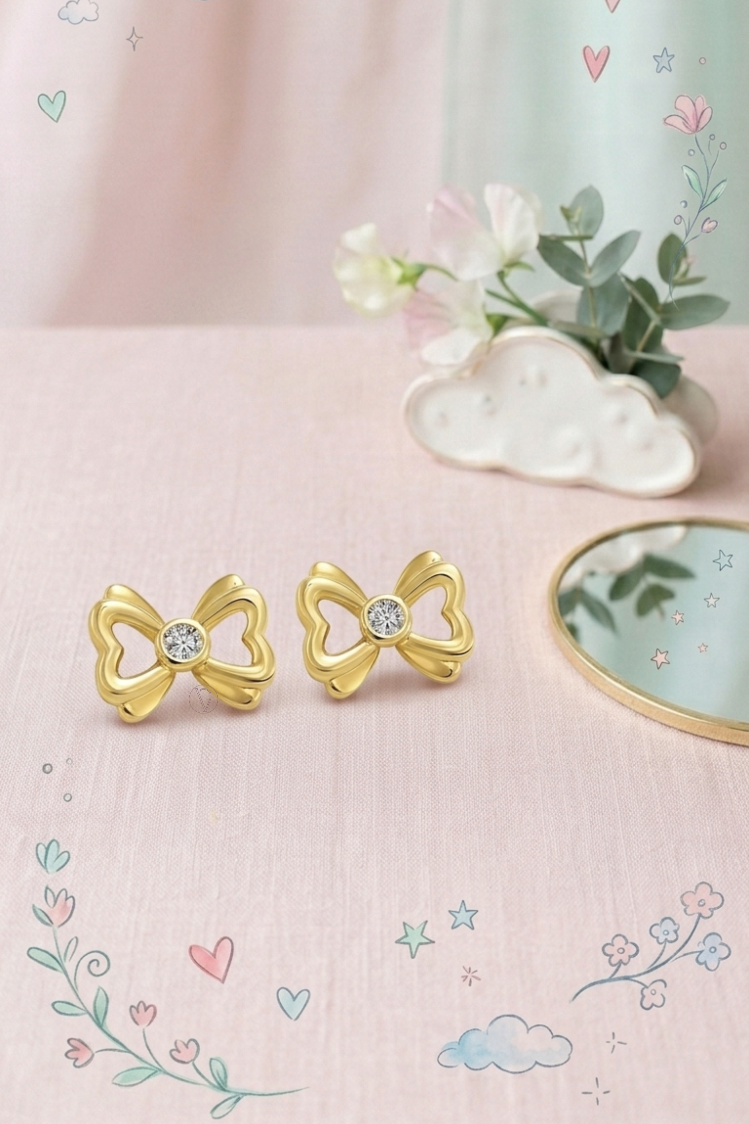 Kids Diamond Ribbon Bow Earrings
