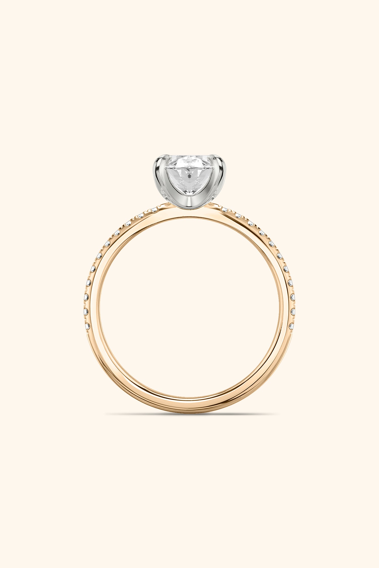 Dual Tone Glance Pavé Ring with 4 Carat Oval Solitaire