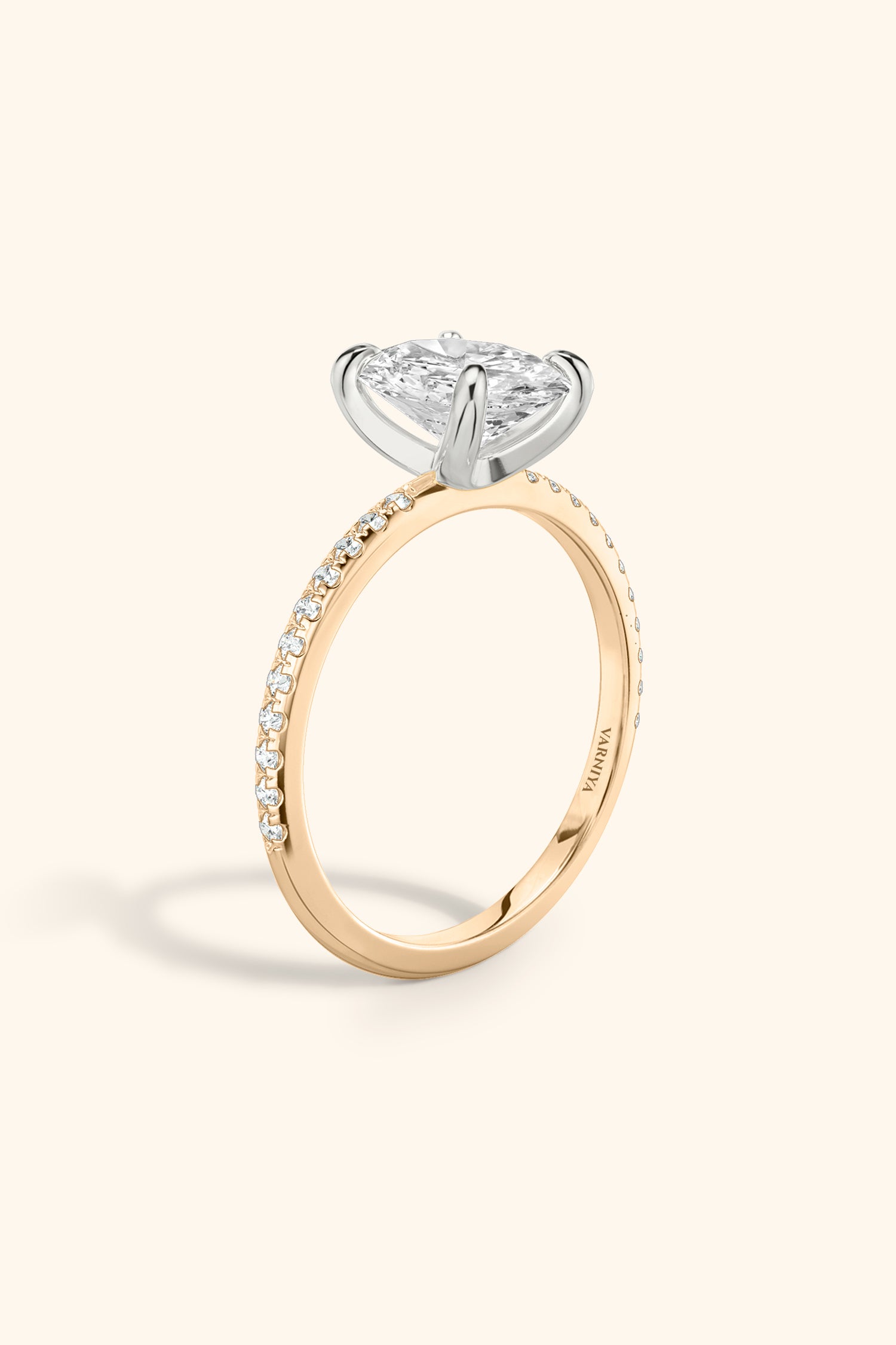 Dual Tone Glance Pavé Ring with 1 Carat Oval Solitaire