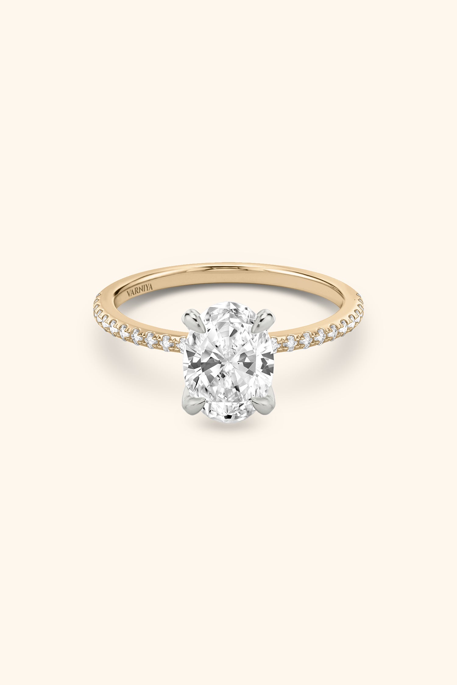 Dual Tone Glance Pavé Ring with 1 Carat Oval Solitaire