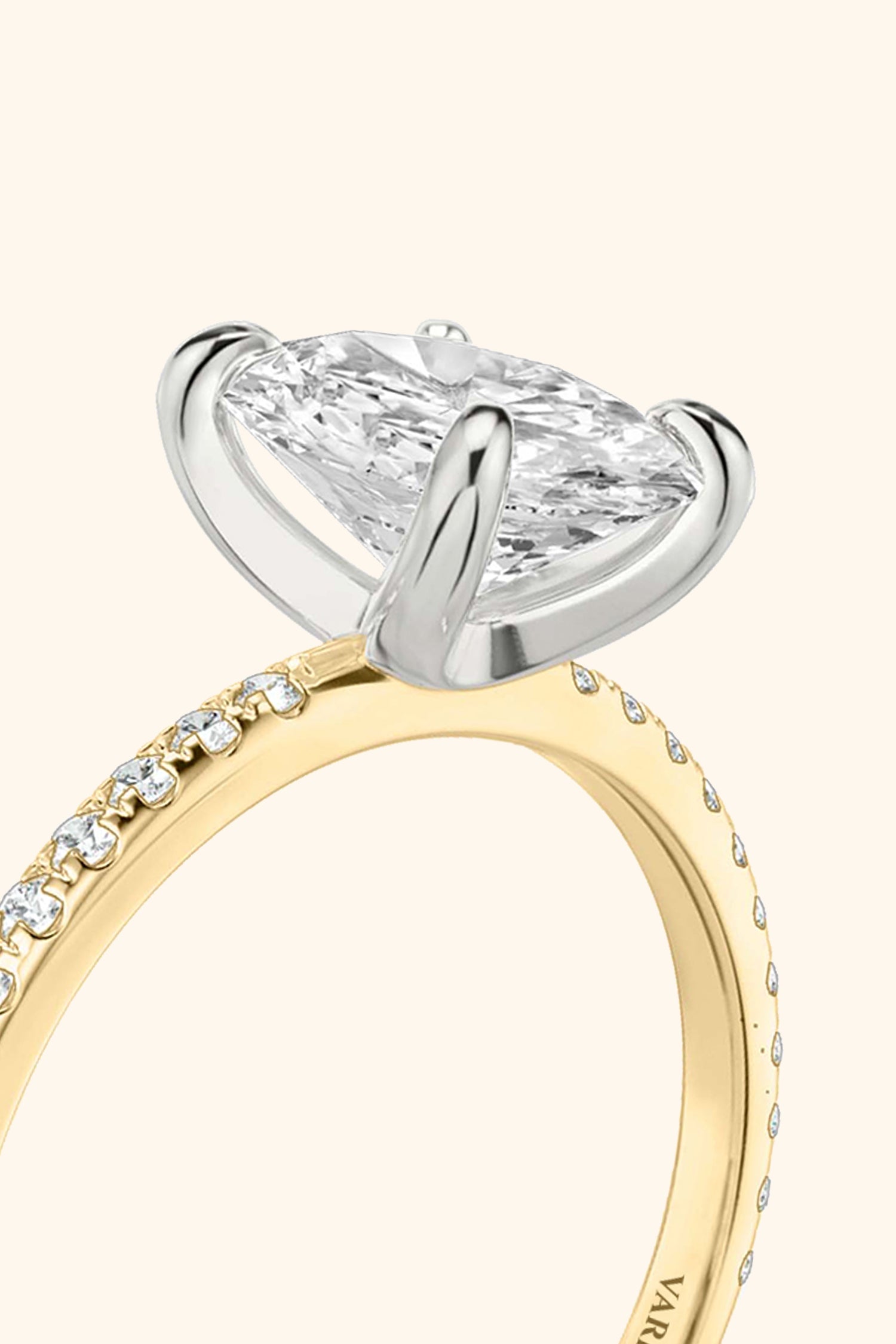 Dual Tone Glance Pavé Ring with 3 Carat Oval Solitaire