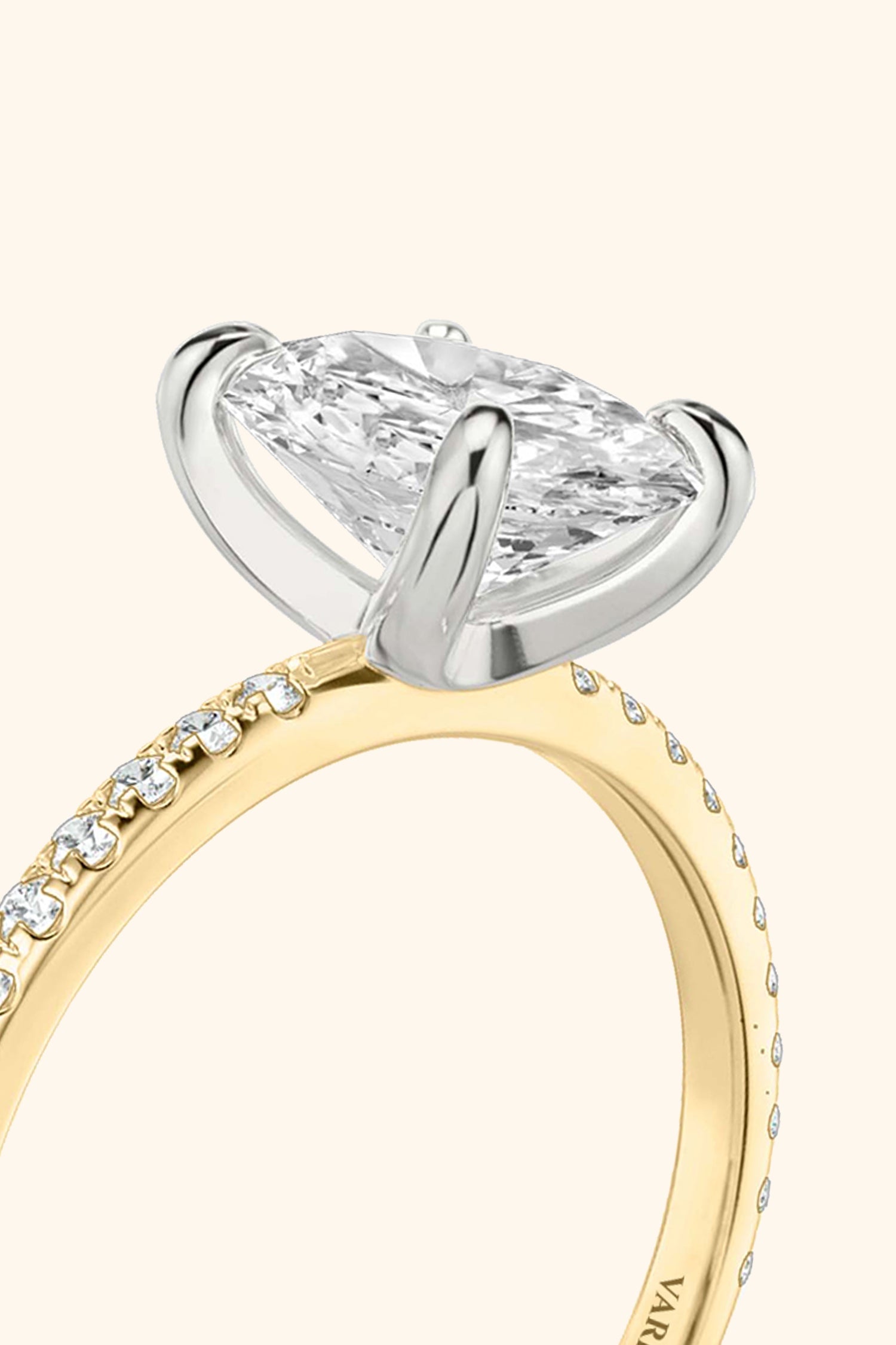 Dual Tone Glance Pavé Ring with 1 Carat Oval Solitaire