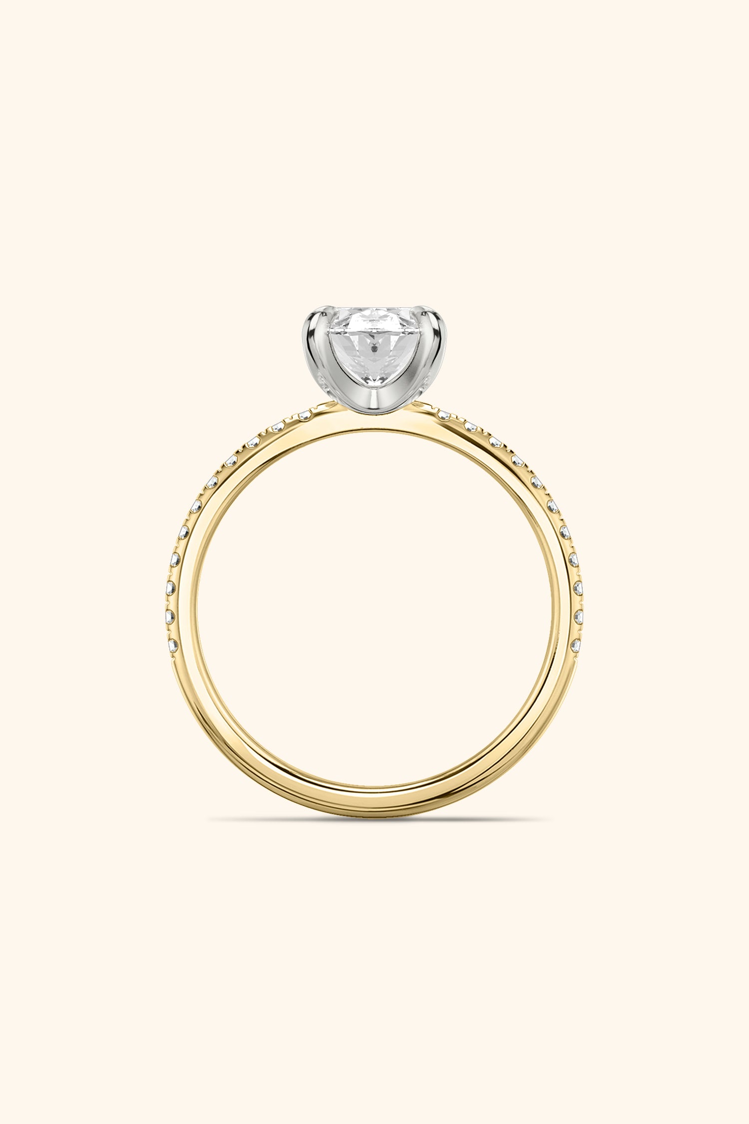 Dual Tone Glance Pavé Ring with 3 Carat Oval Solitaire