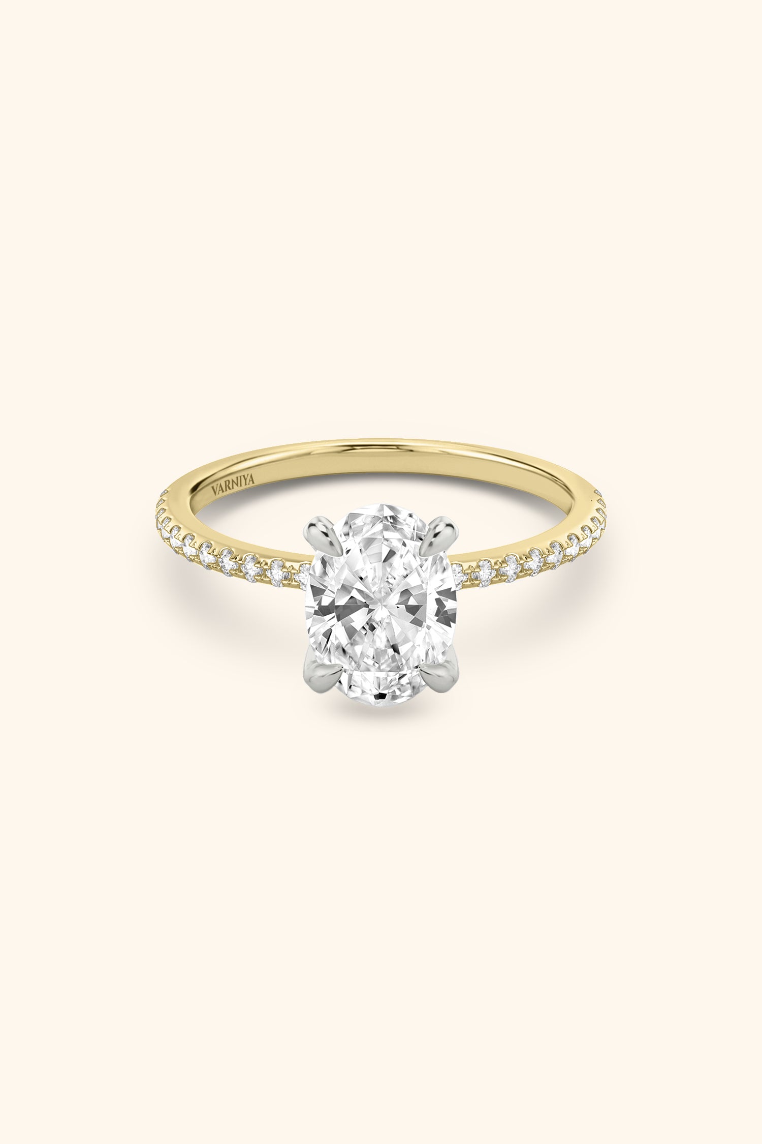 Dual Tone Glance Pavé Ring with 1 Carat Oval Solitaire