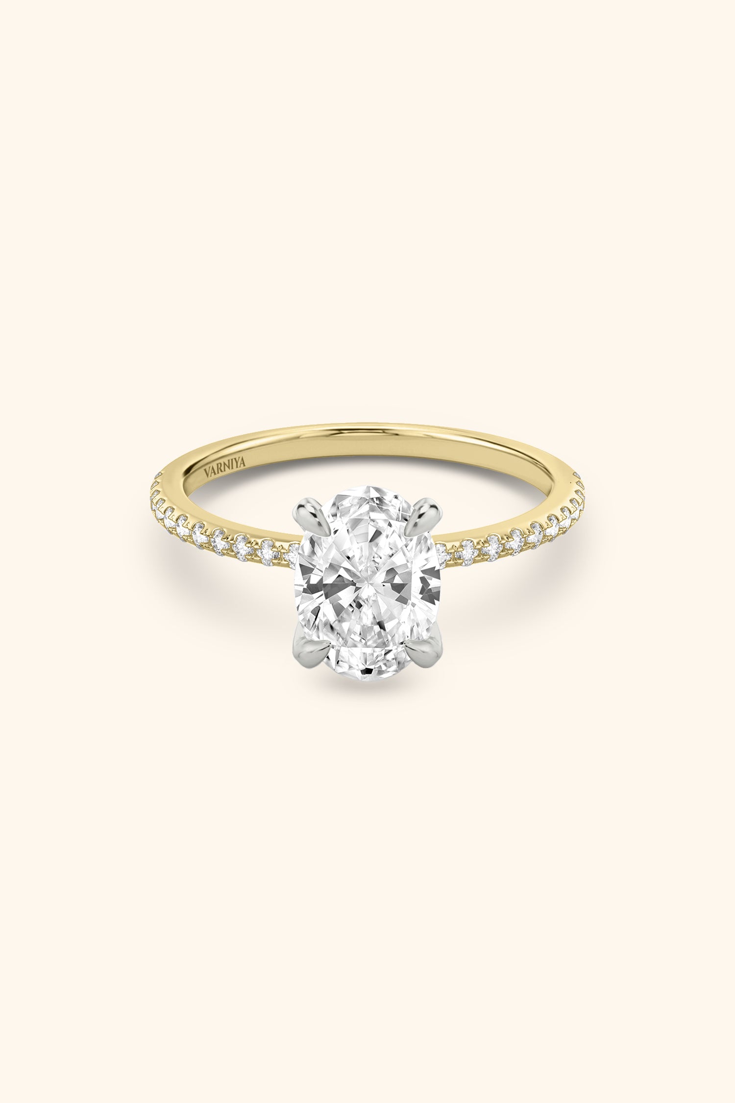 Dual Tone Glance Pavé Ring with Oval Solitaire