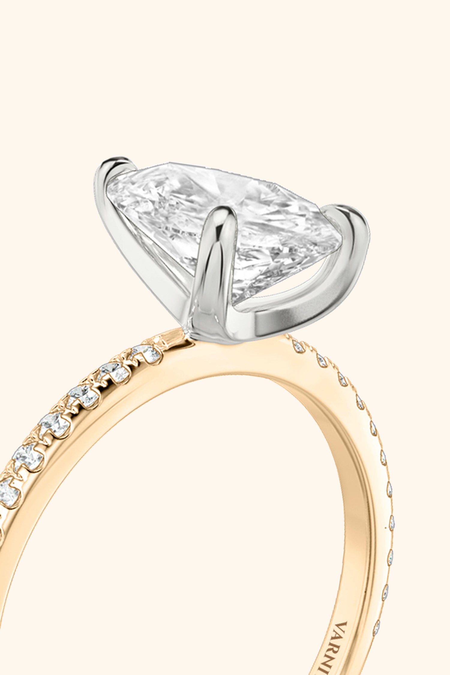 Dual Tone Glance Pavé Ring with 3 Carat Pear Solitaire