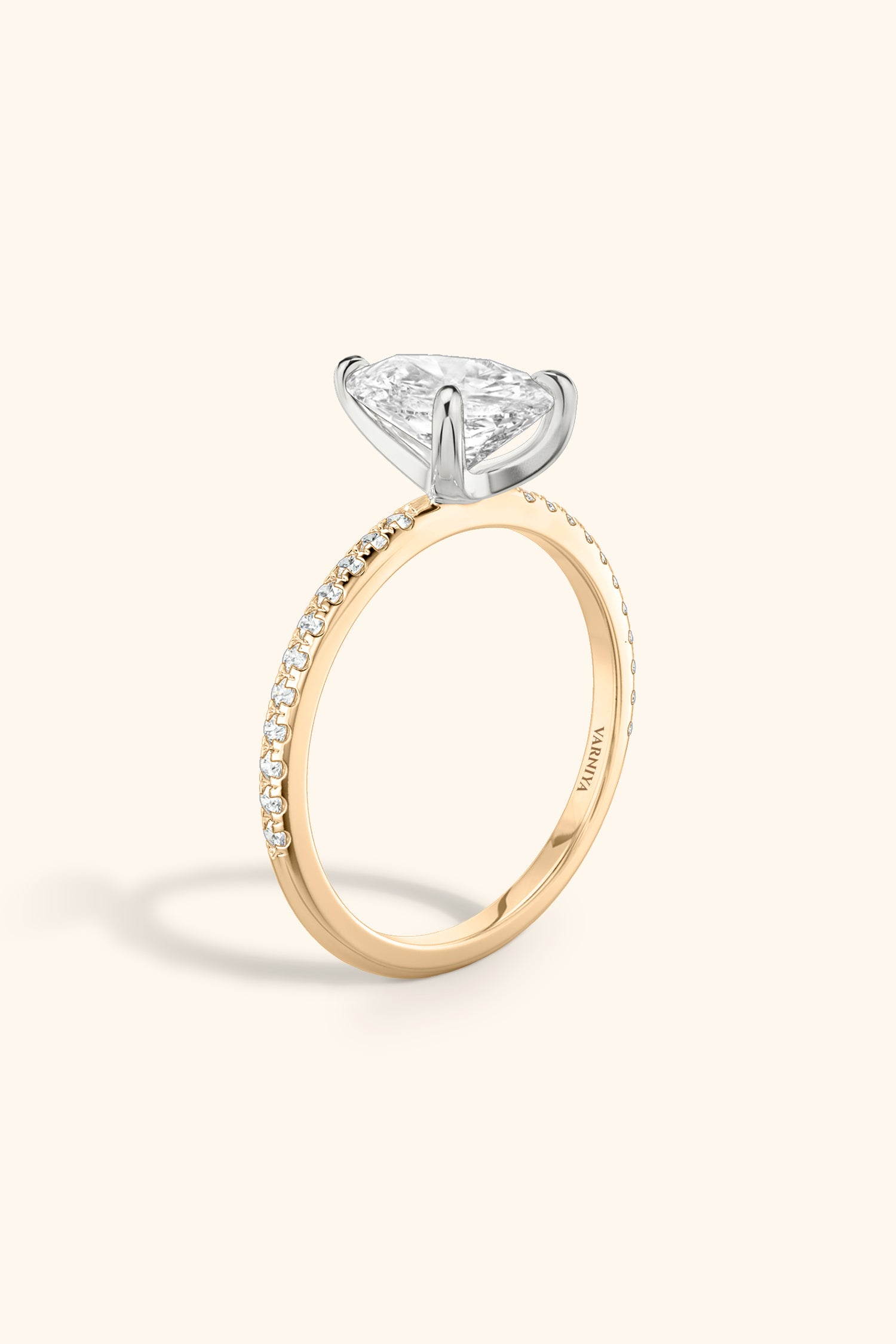 Dual Tone Glance Pavé Ring with 2 Carat Pear Solitaire