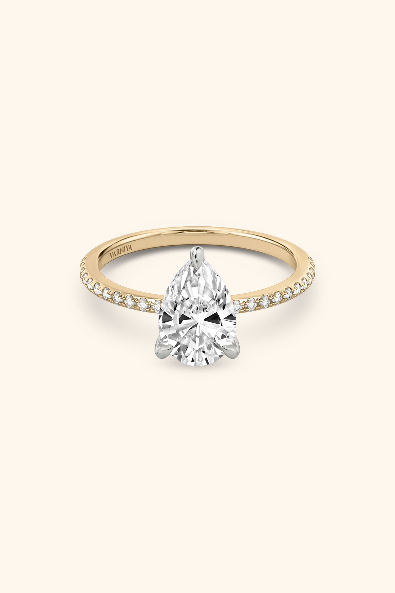 Dual Tone Glance Pavé Ring with Pear Solitaire