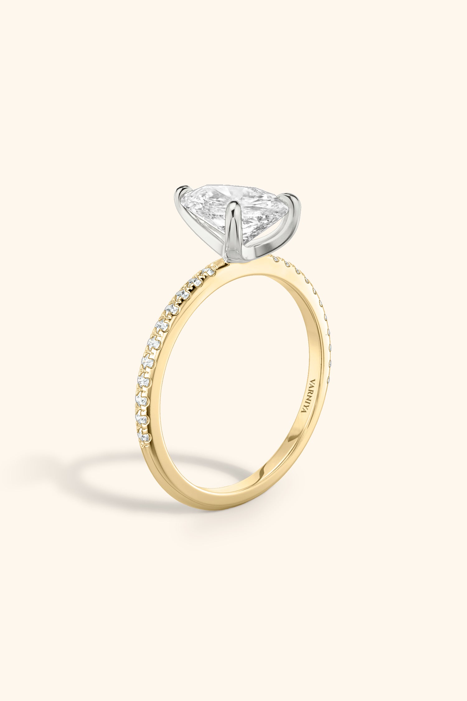Dual Tone Glance Pavé Ring with Pear Solitaire