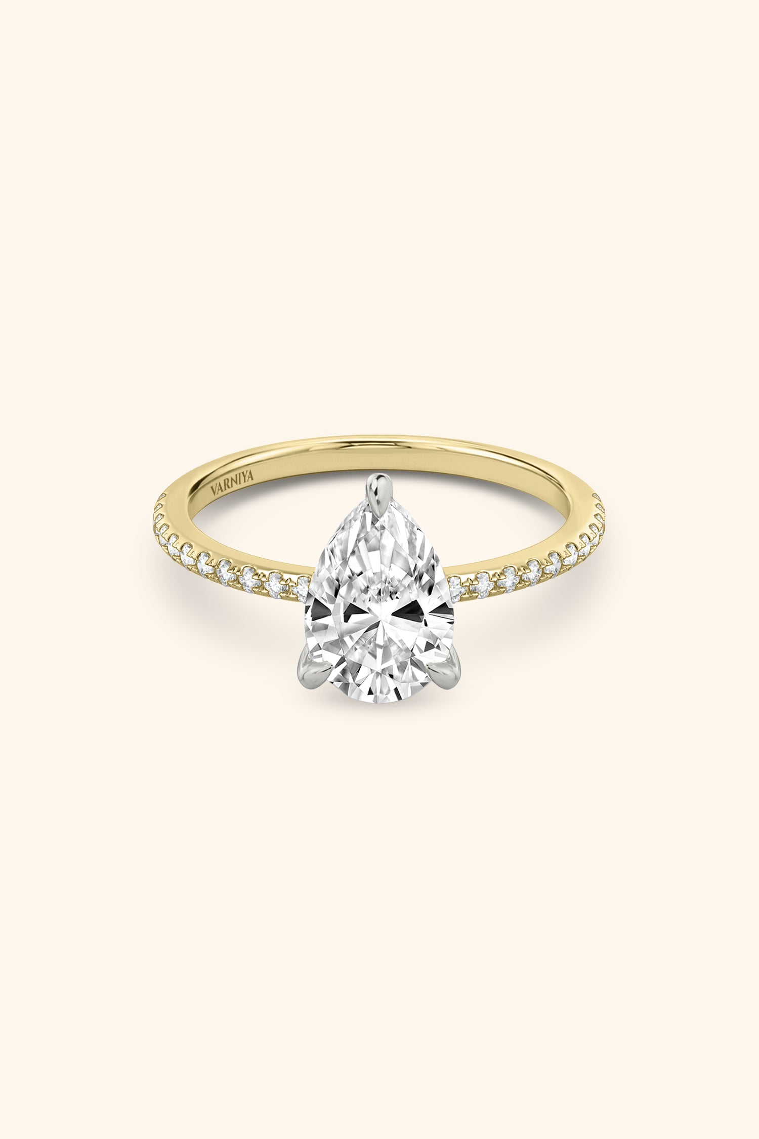 Dual Tone Glance Pavé Ring with 3 Carat Pear Solitaire