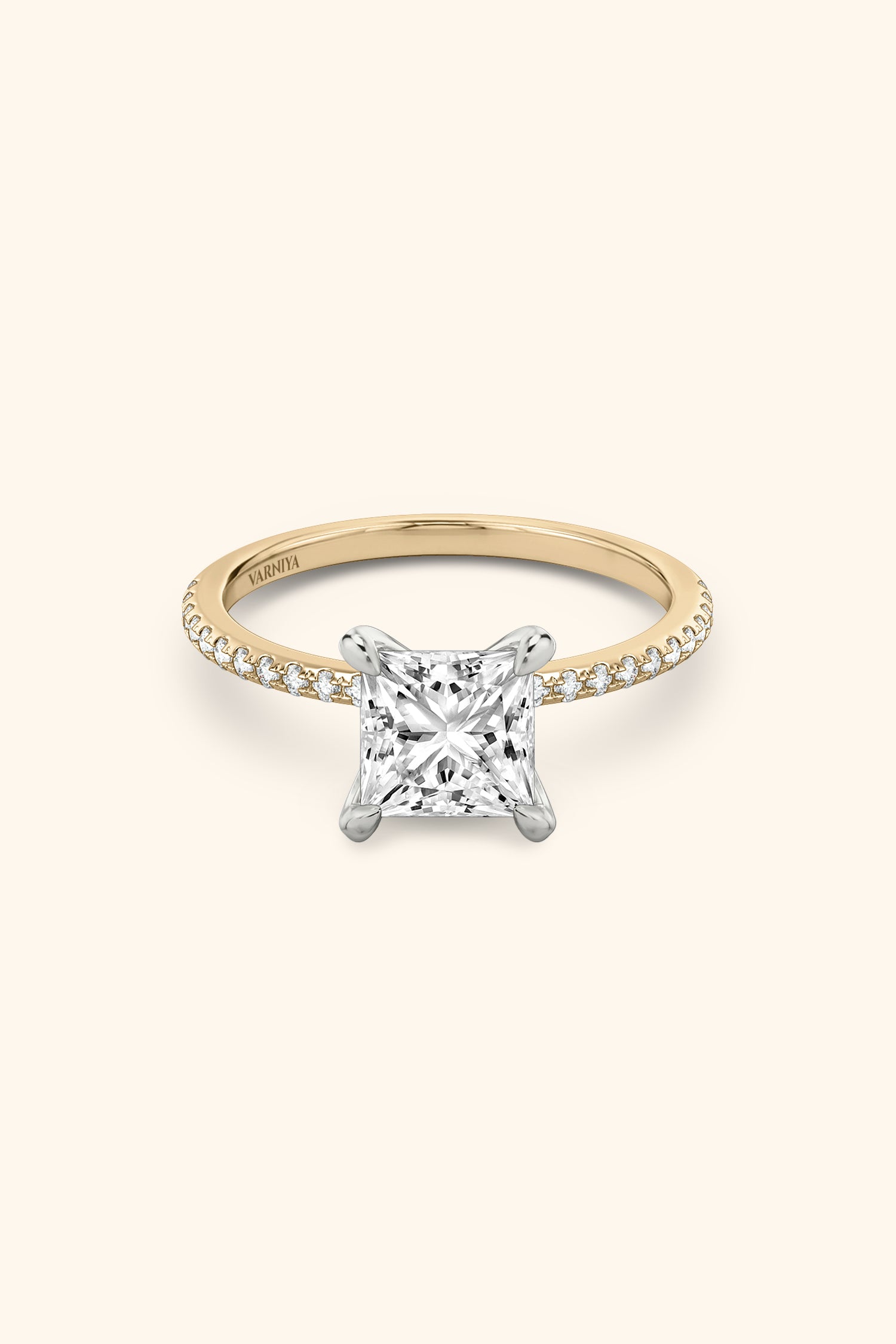 Dual Tone Glance Pavé Ring with 1 Carat Princess Solitaire