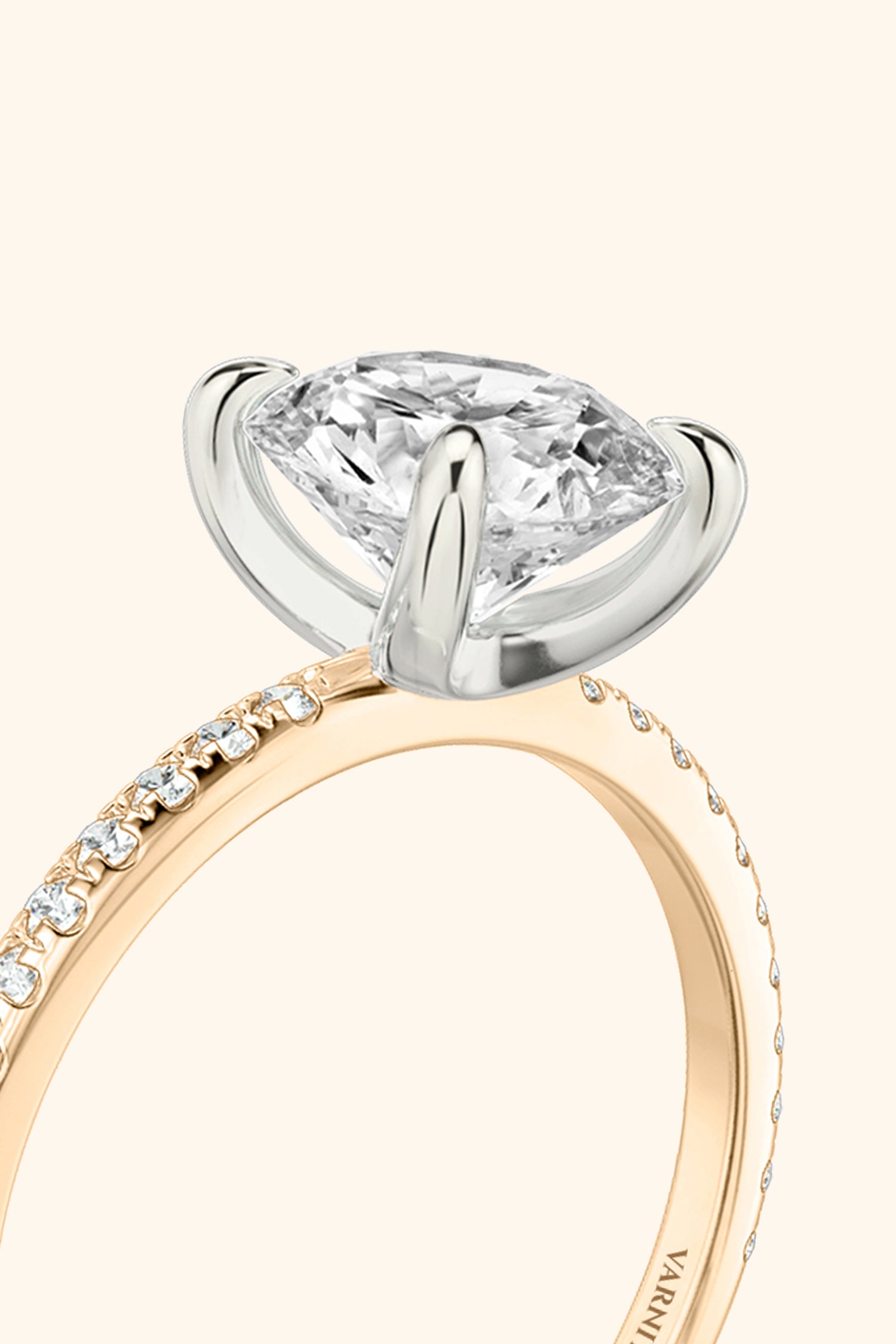 Dual Tone Glance Pave Ring with 3 Carat Round Brilliant Solitaire