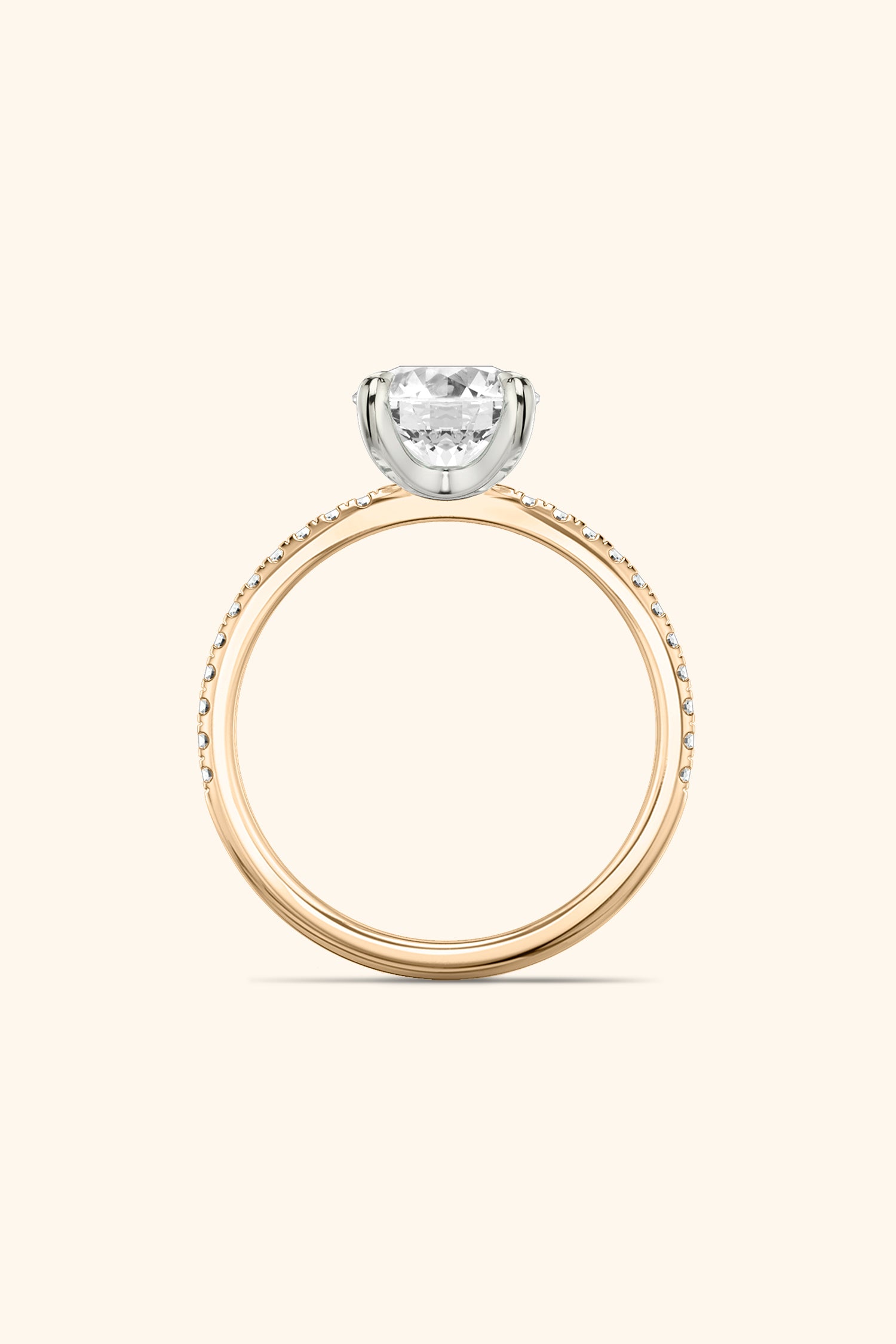 Dual Tone Glance Pave Ring with 3 Carat Round Brilliant Solitaire
