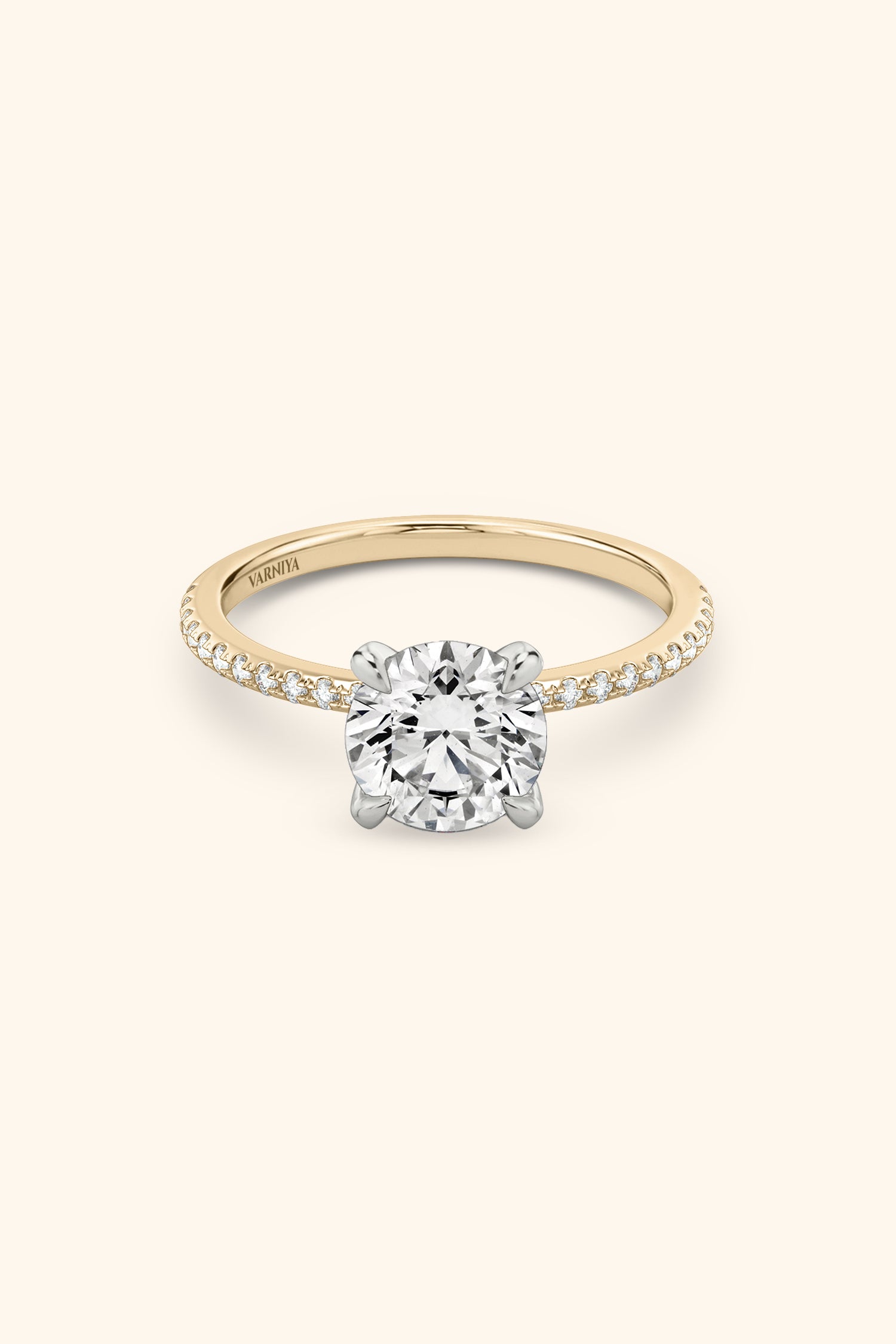 Dual Tone Glance Pave Ring with Round Brilliant Solitaire