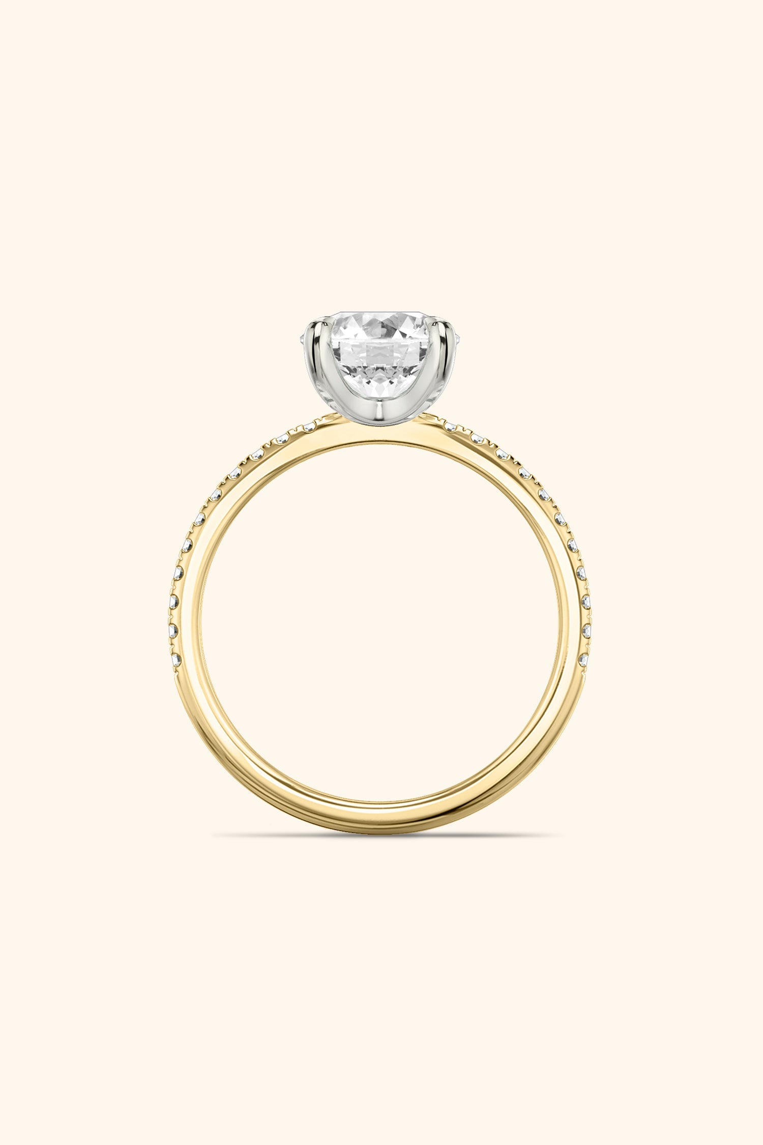 Dual Tone Glance Pave Ring with Round Brilliant Solitaire