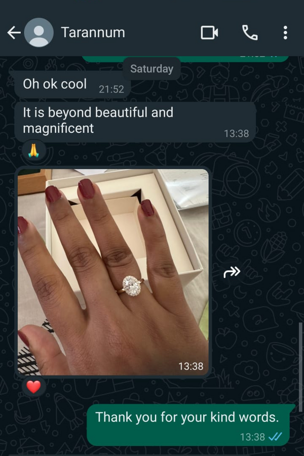 Customer photo shared on WhatsApp