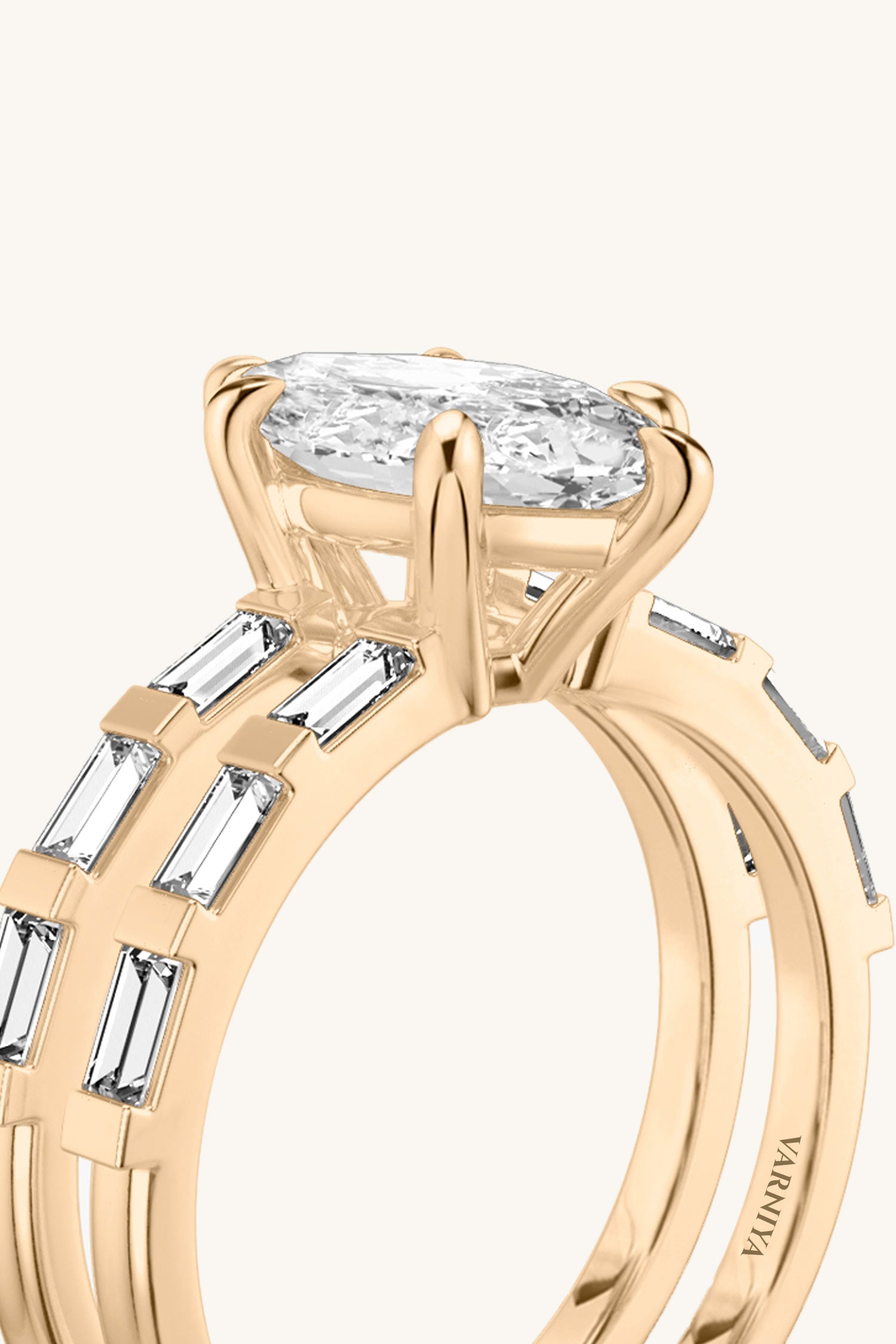 Bicephal Marquise Solitaire French Pavé Ring