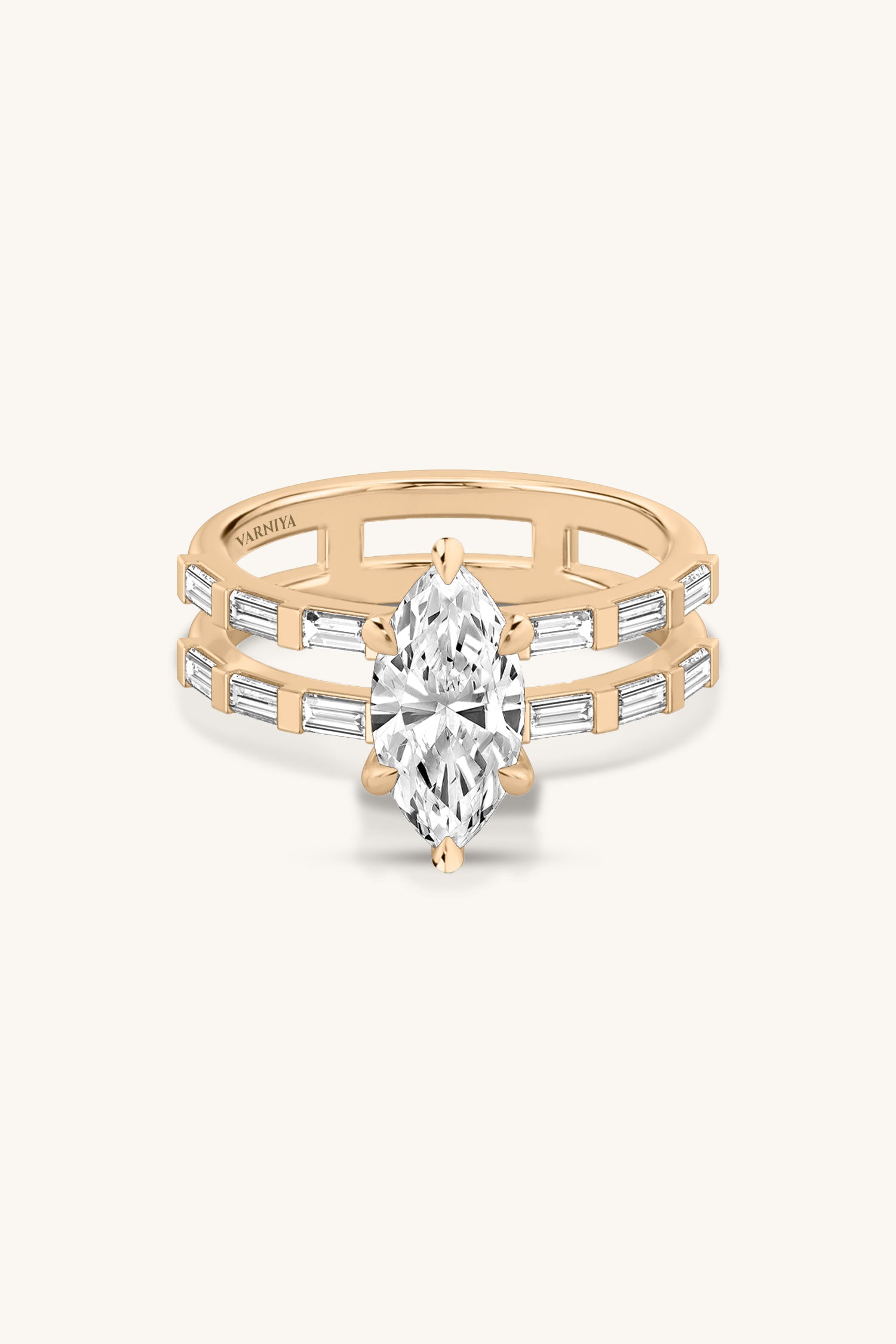 Bicephal Marquise Solitaire French Pavé Ring