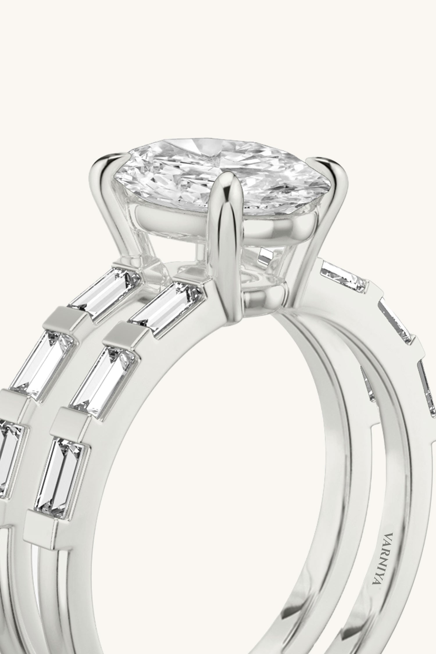 Bicephal Oval Solitaire French Pavé Ring