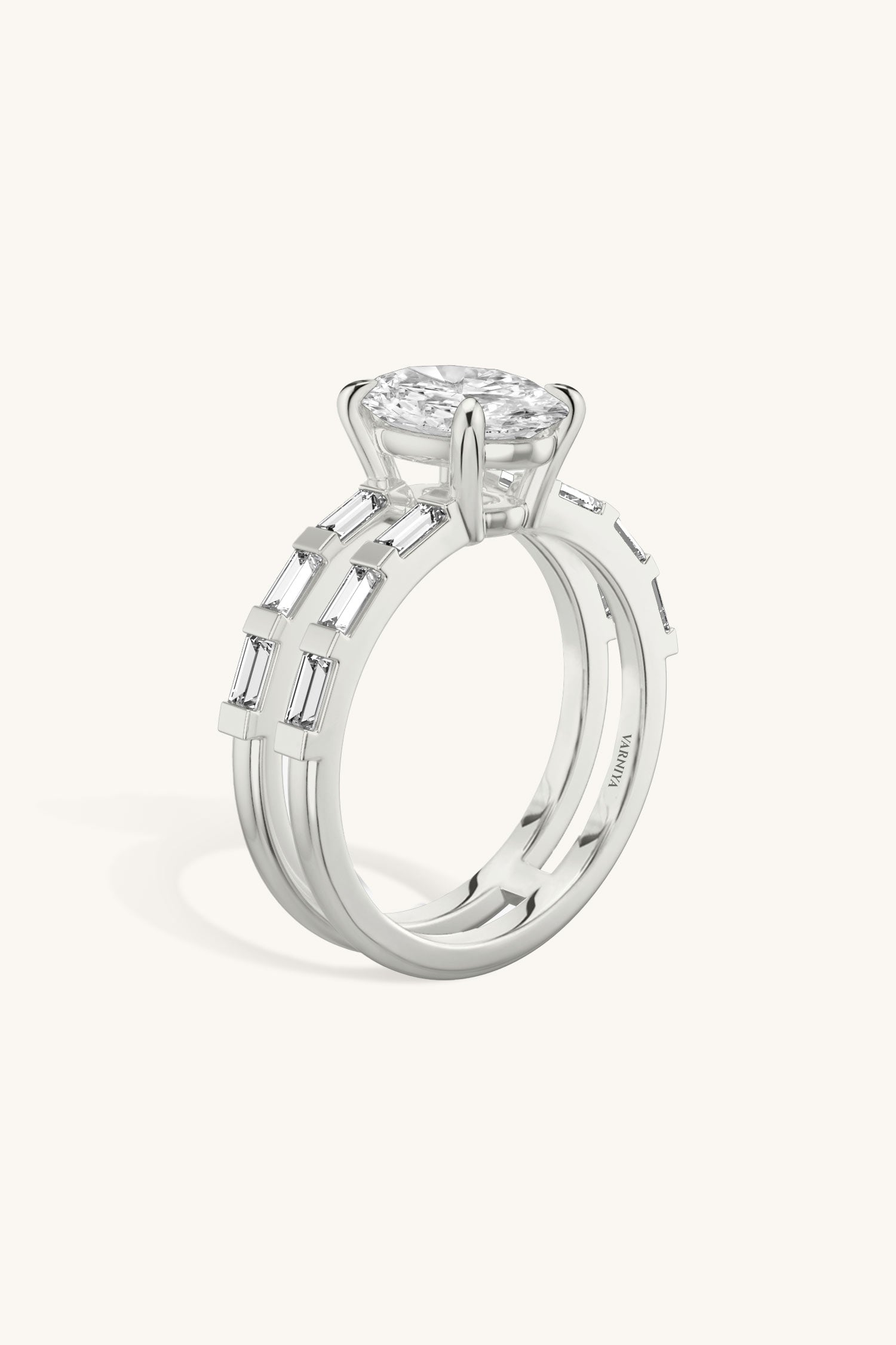 Bicephal Oval Solitaire French Pavé Ring