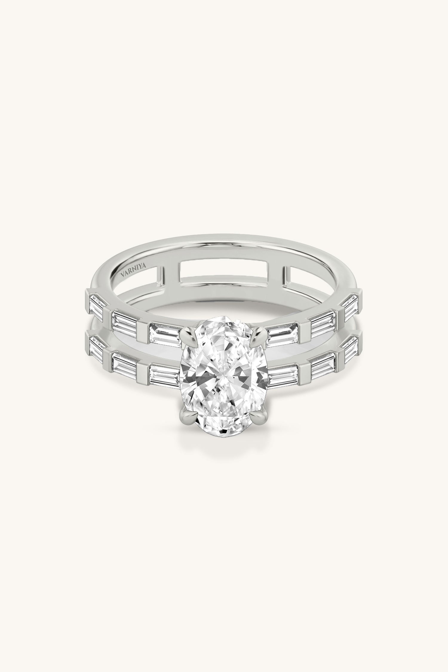 Bicephal Oval Solitaire French Pavé Ring